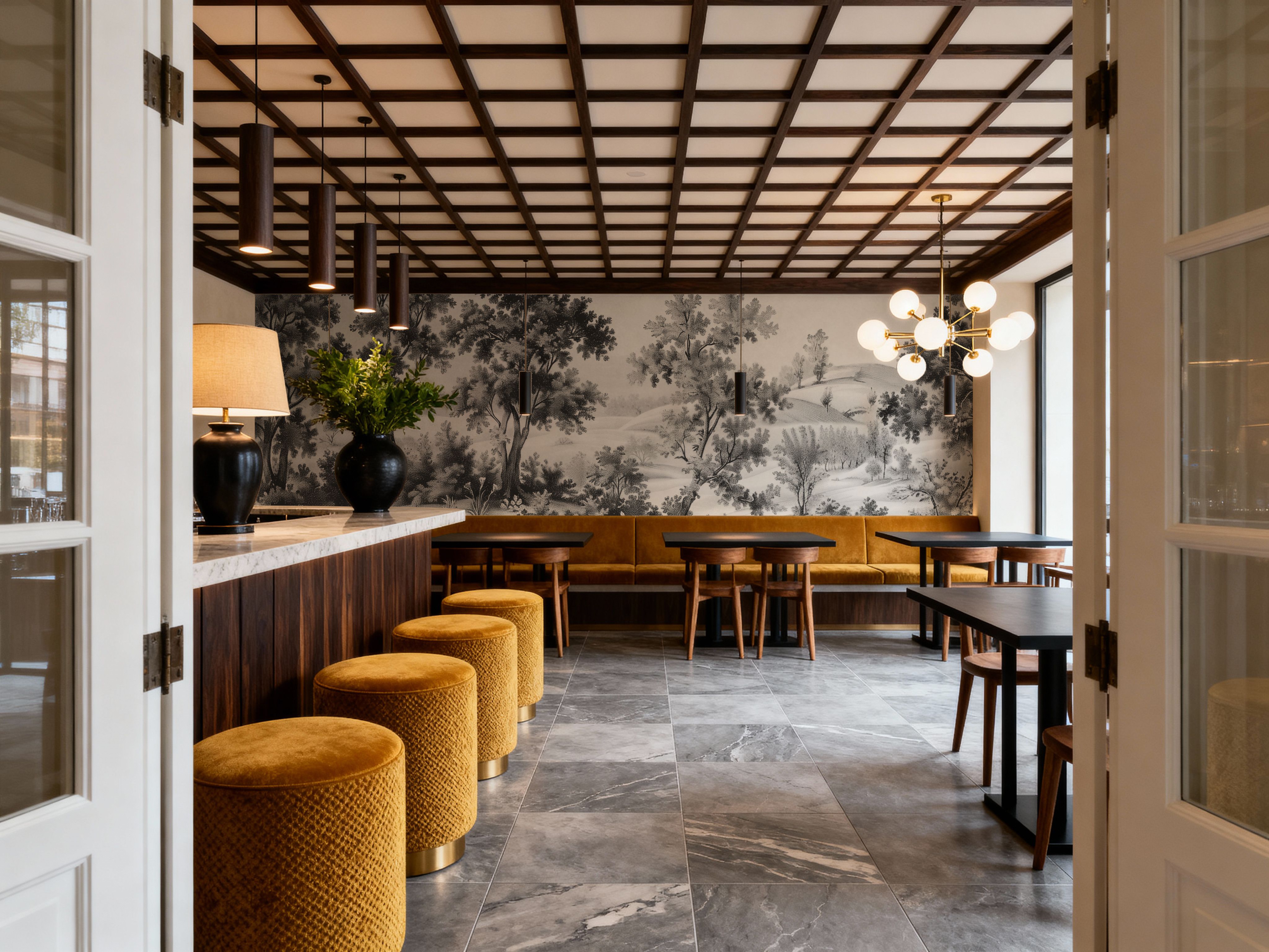 Pastoral Toile, Black & White, Wallpaper