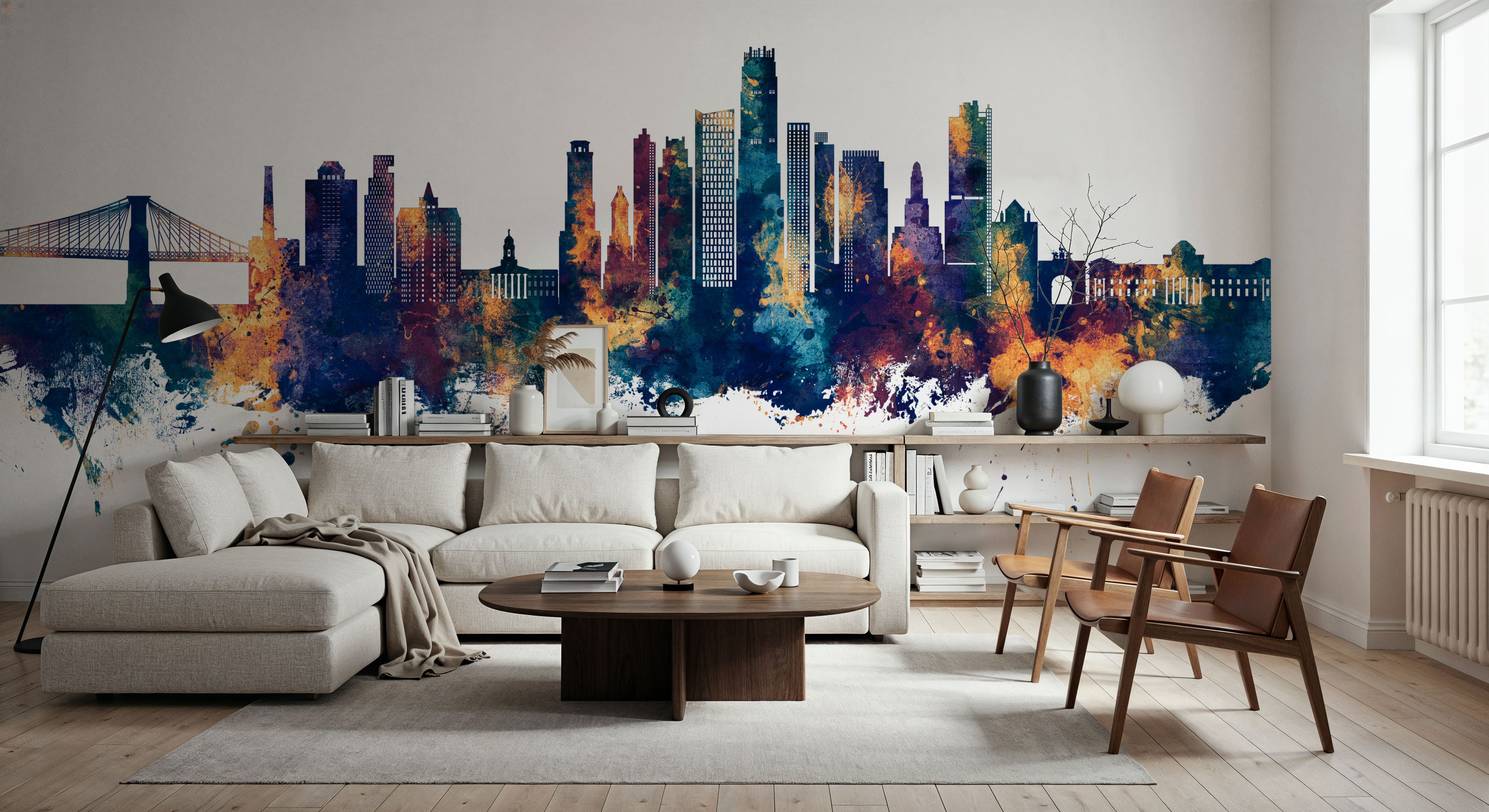Brooklyn New York Skyline Blue & Bronze, Papel pintado