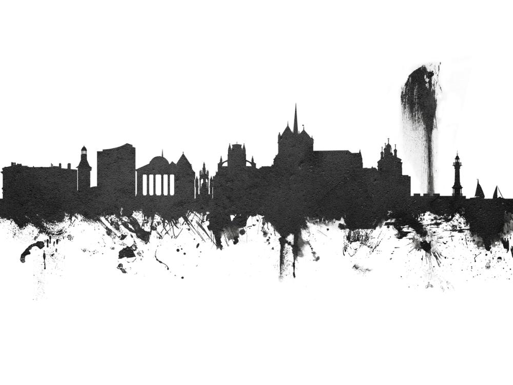 Geneva Switzerland Skyline Black & White