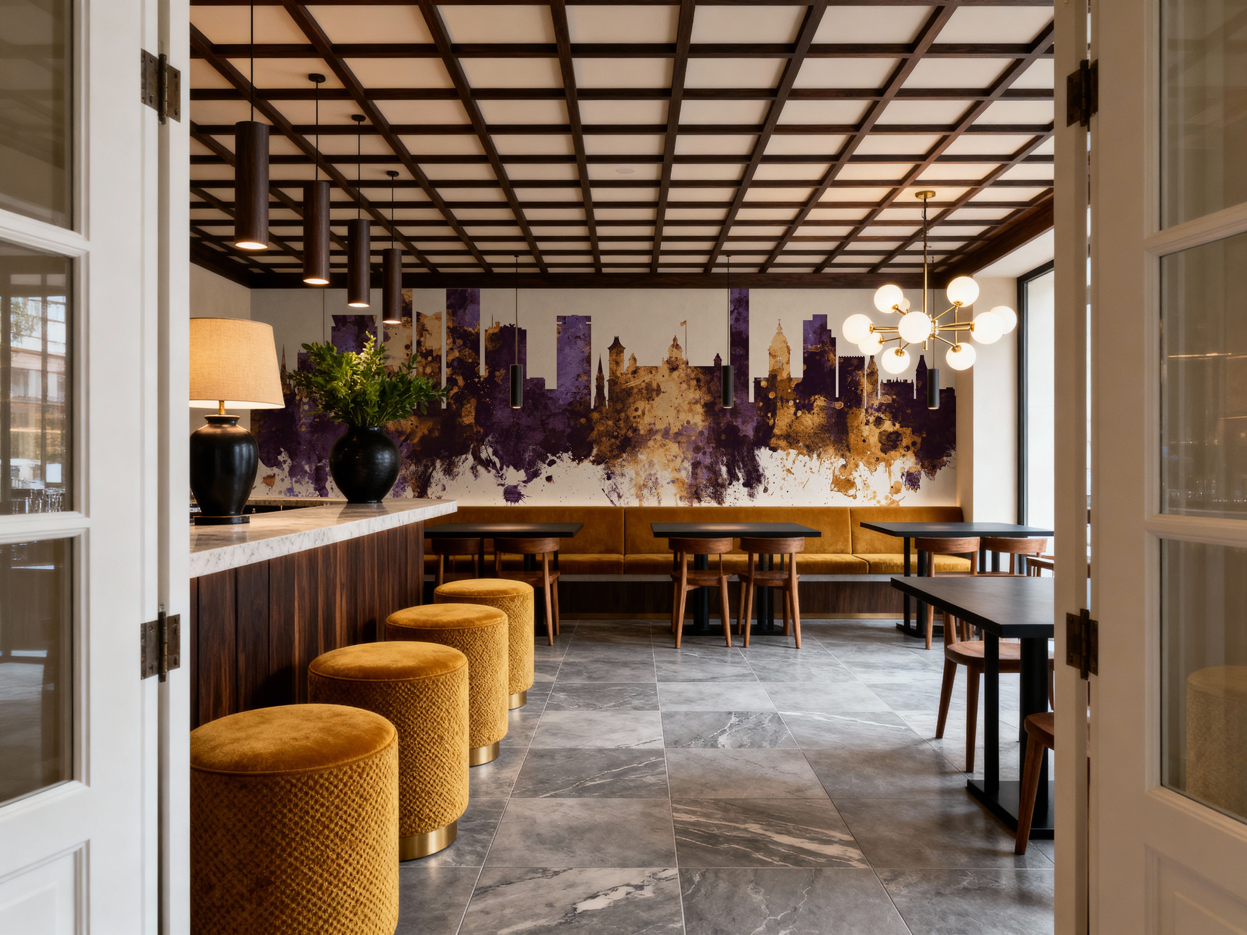 Birmingham England Skyline Purple & Gold