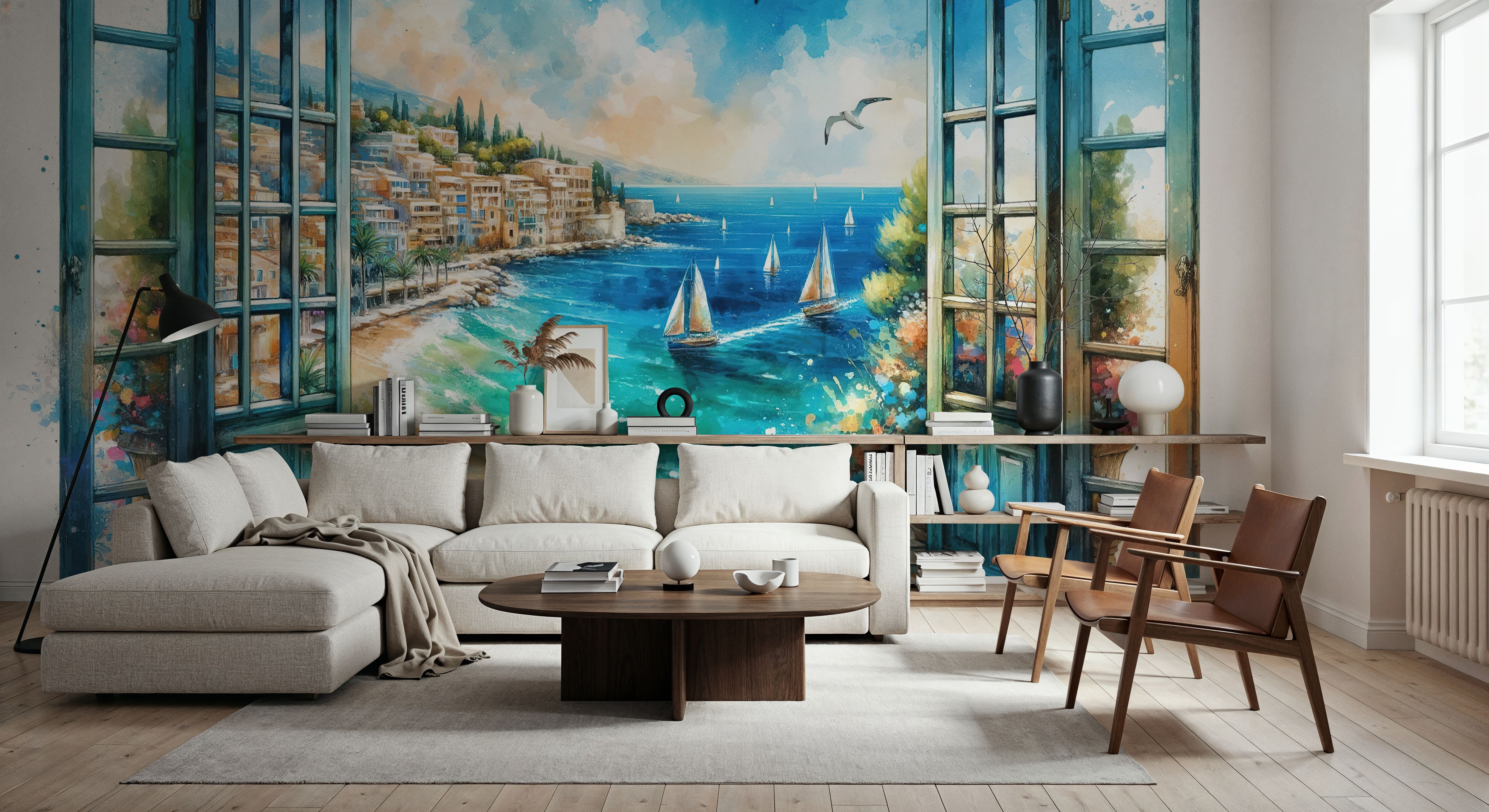 Mediterranean Coastline through Open Window