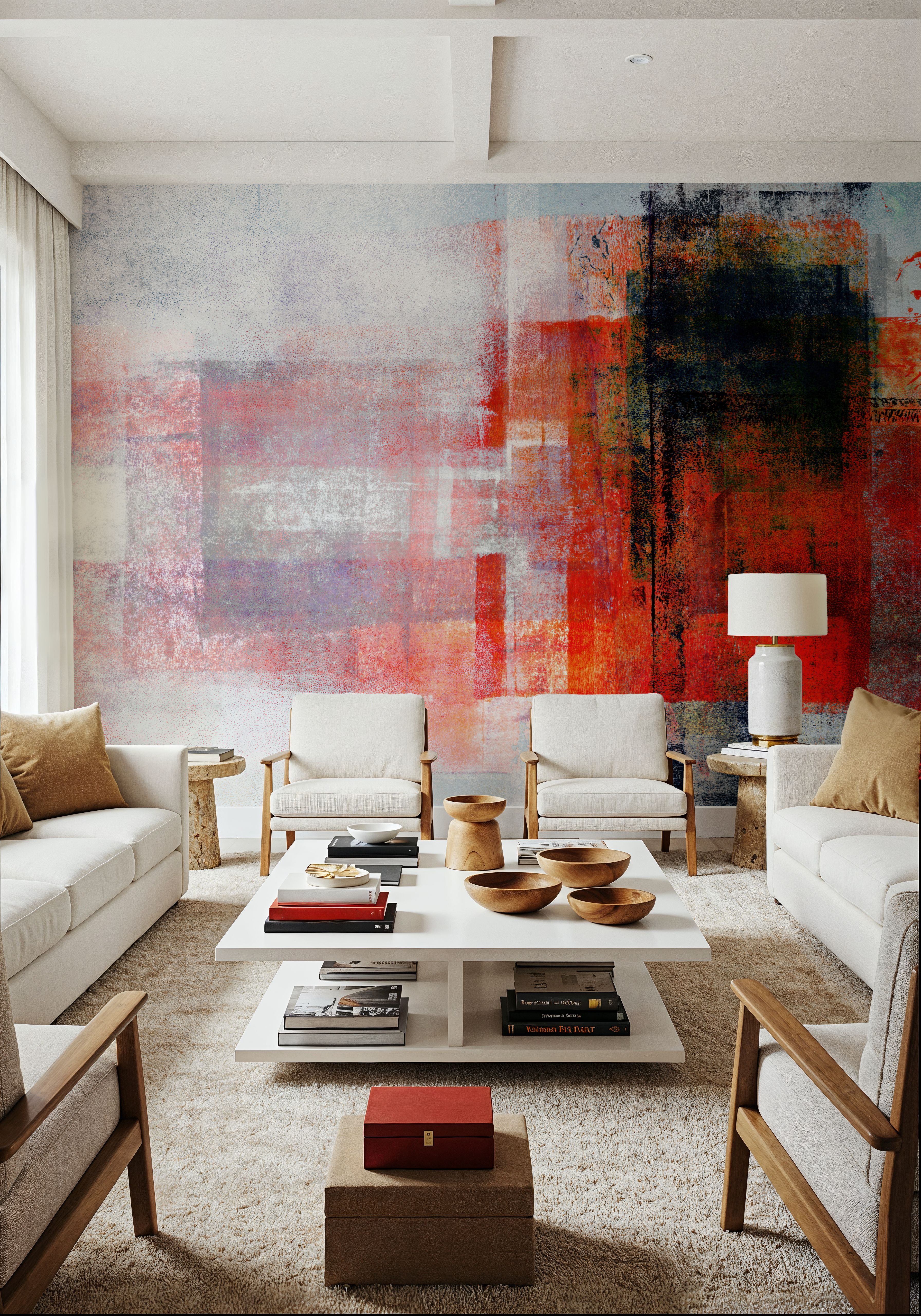Wall Mural - Crimson Layers - Abstract Contemporary mural wallpaper - Red - Living room - Wallism US - Premium, Textured or Peel & Stick