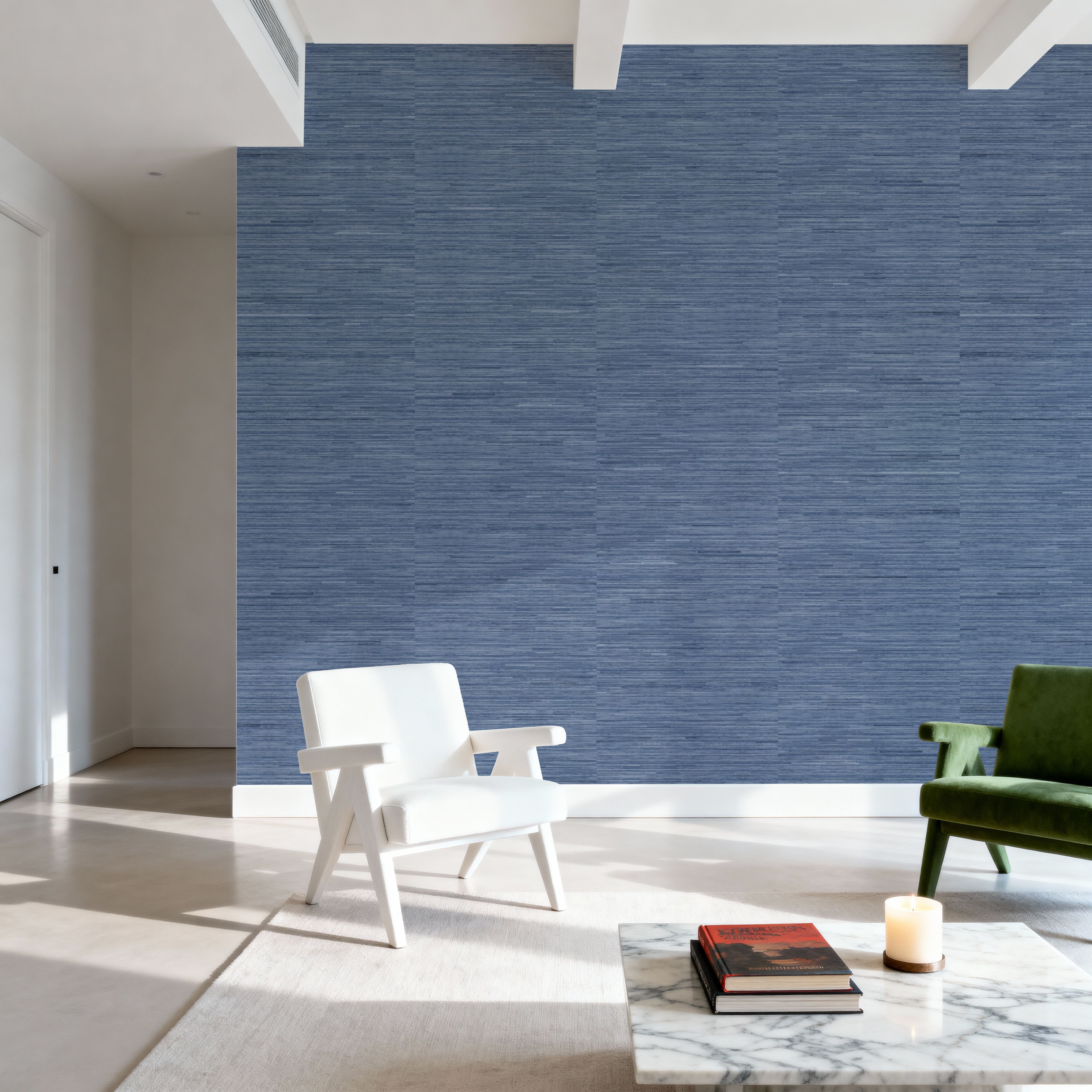 Faux Grasscloth with Visible Seams, Lapis