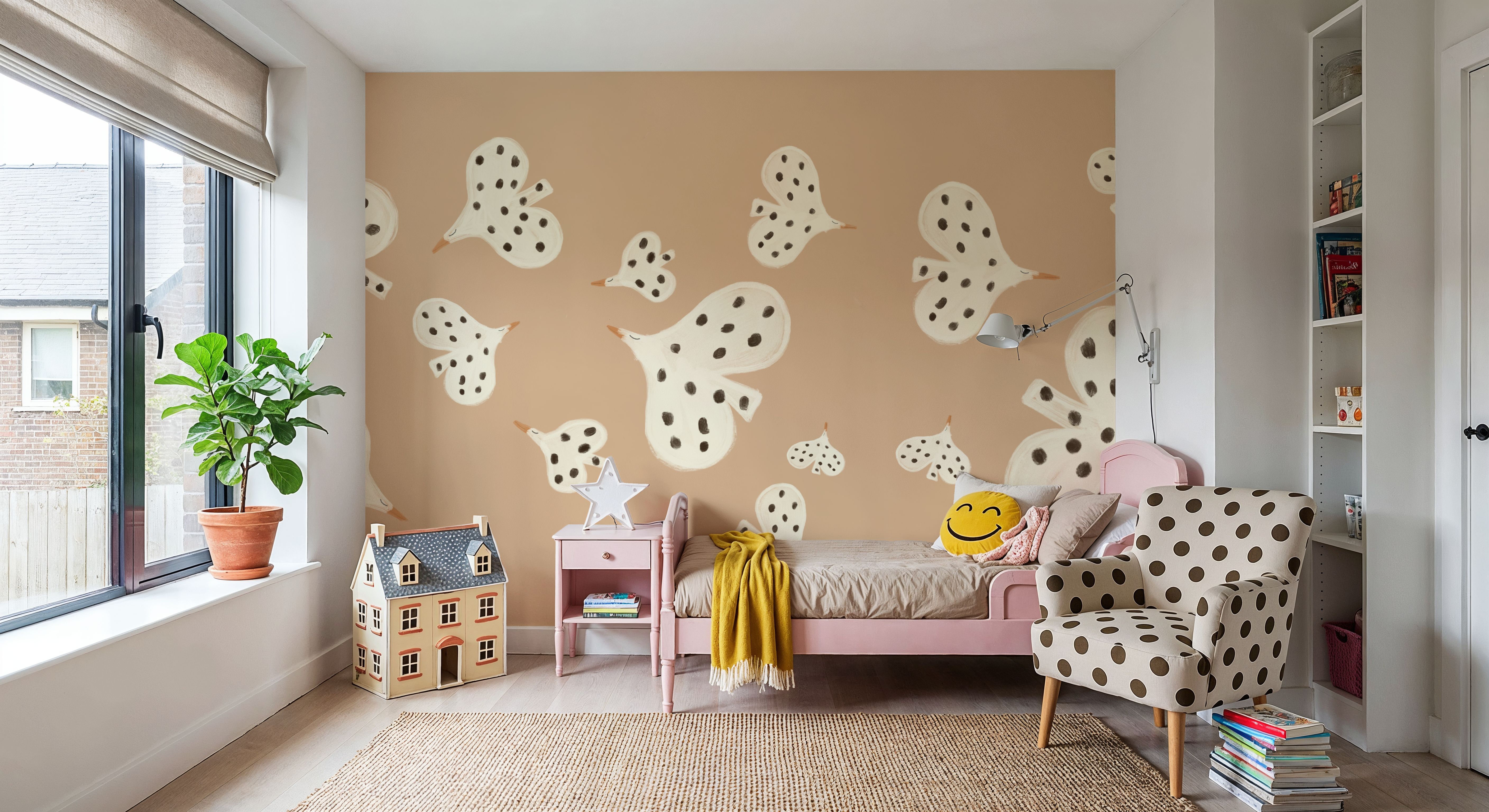 Birds Flying High, Peach, Wallpaper