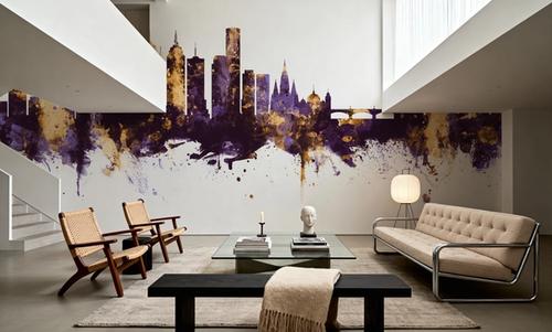 Melbourne Australia Skyline Purple & Gold