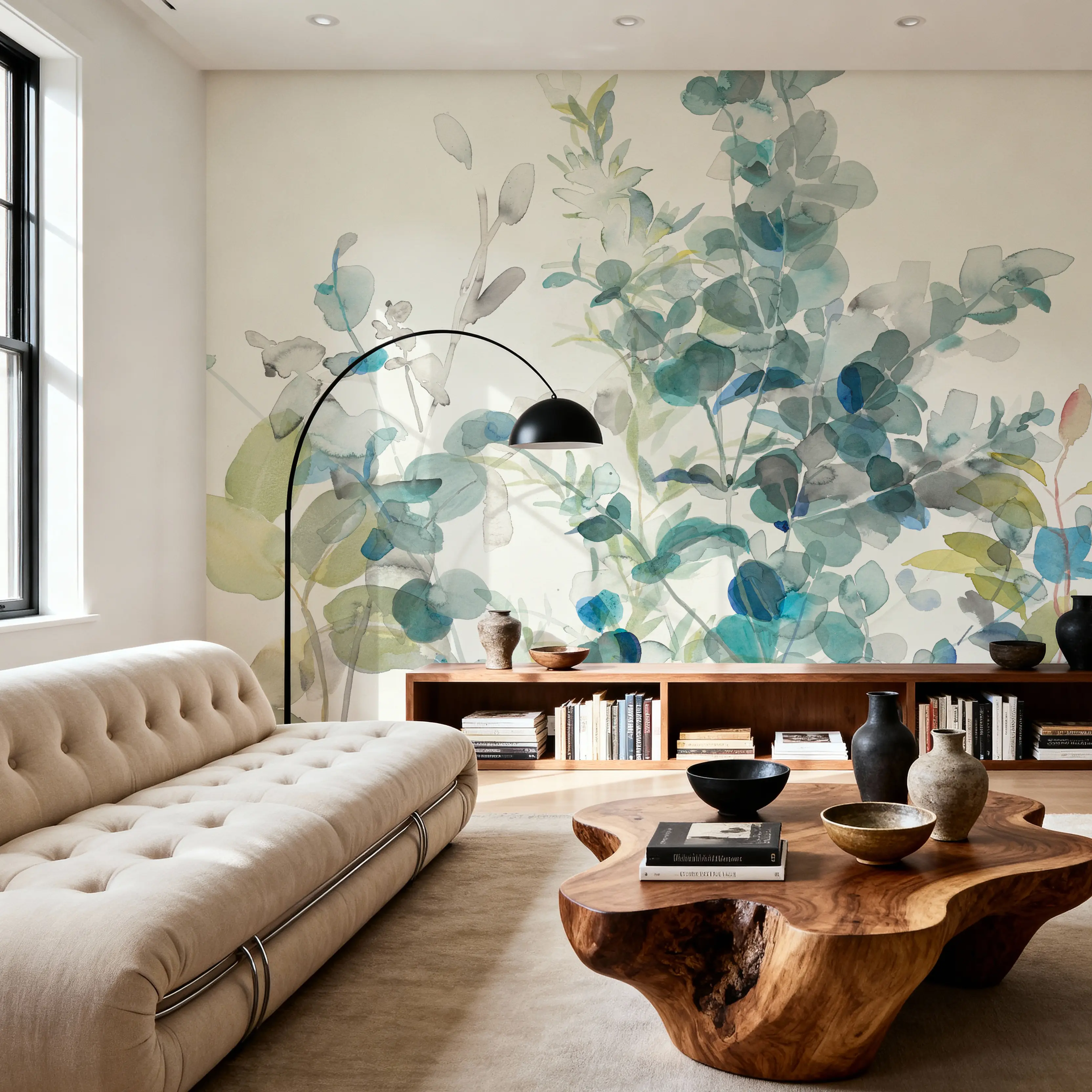 Fotobehang - Eucalyptus I - Hedendaagse Kunst Natuur Mural - Groen - Gangtrappen - Wallism België - Zelfklevend of Vliesbehang