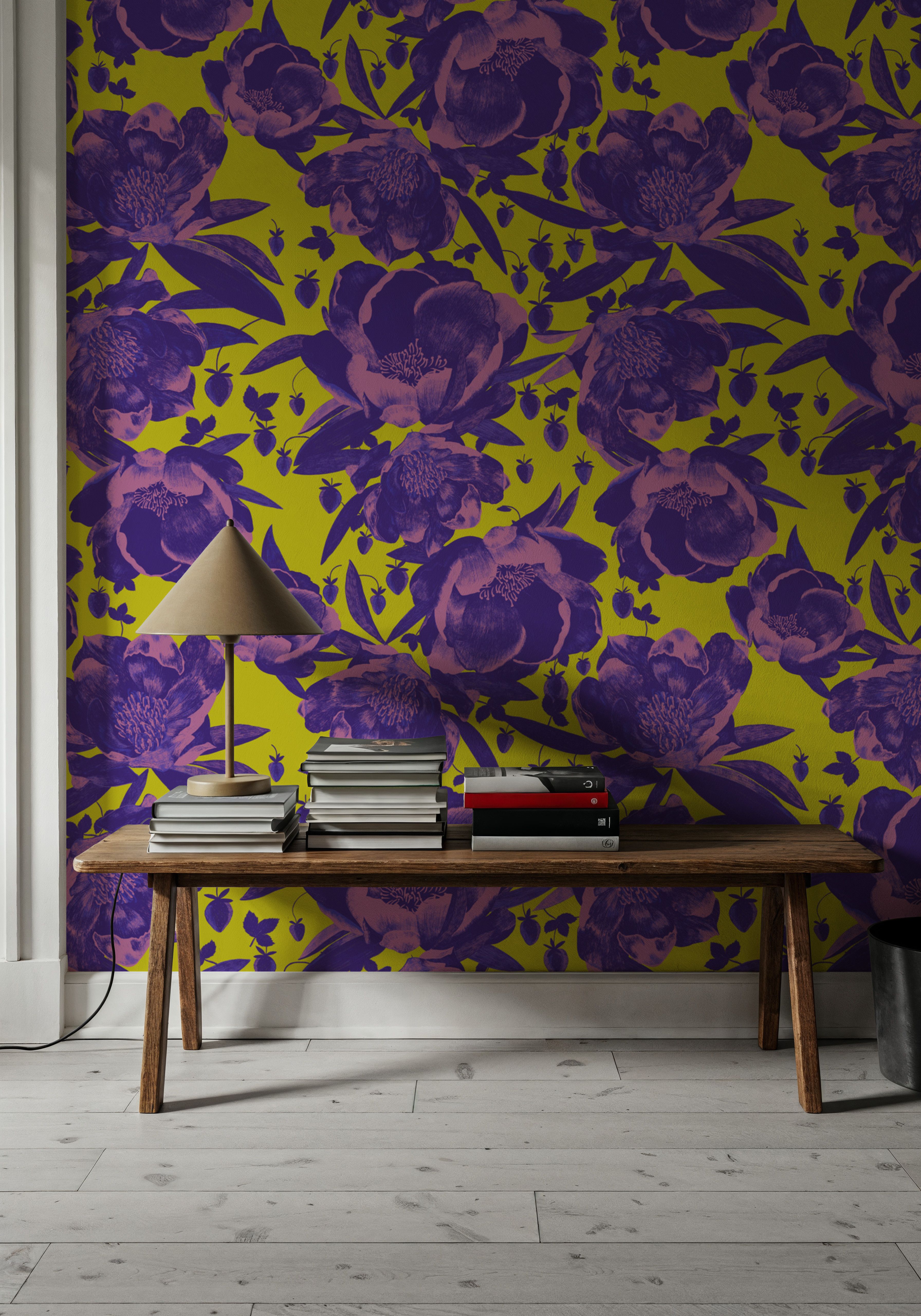 Pop Peonies, Purple & Lime, Tapeten