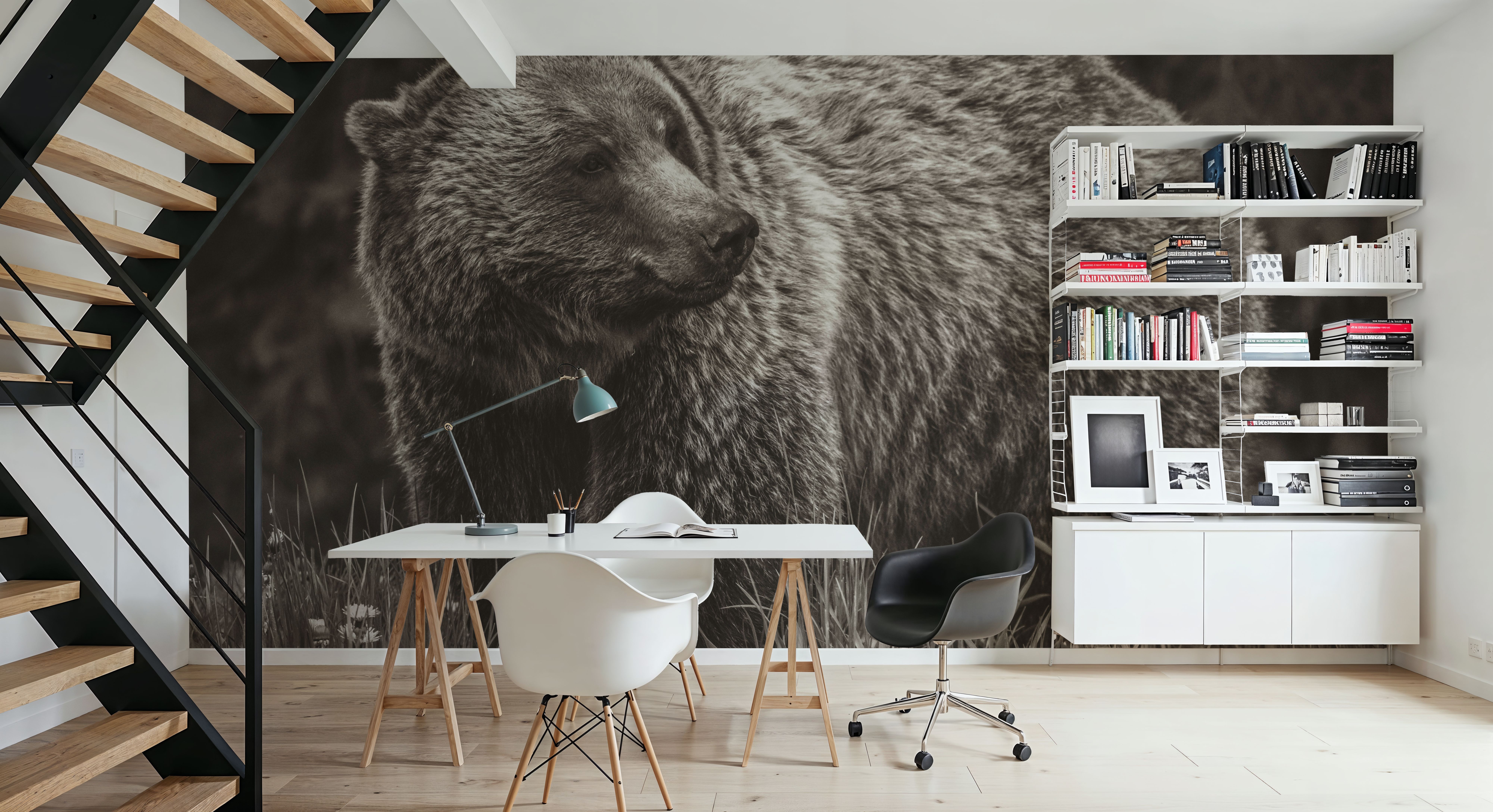 British Columbia Grizzly in a Field BW