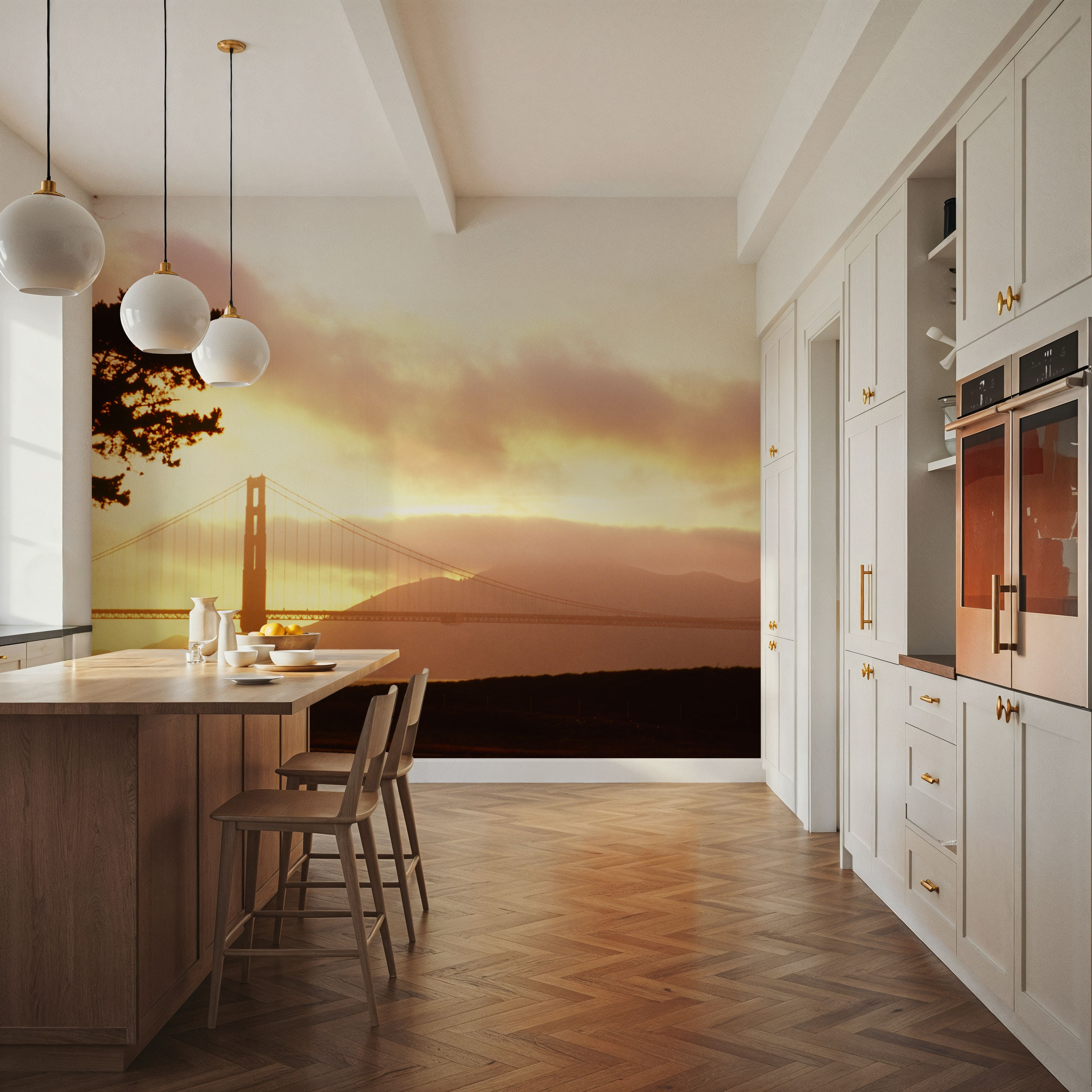 Fotomurale - Golden Sunset Bridge - Cieli Paesaggi - Soggiorno - Wallism Italia - Incollare al muro o Autoadesivo