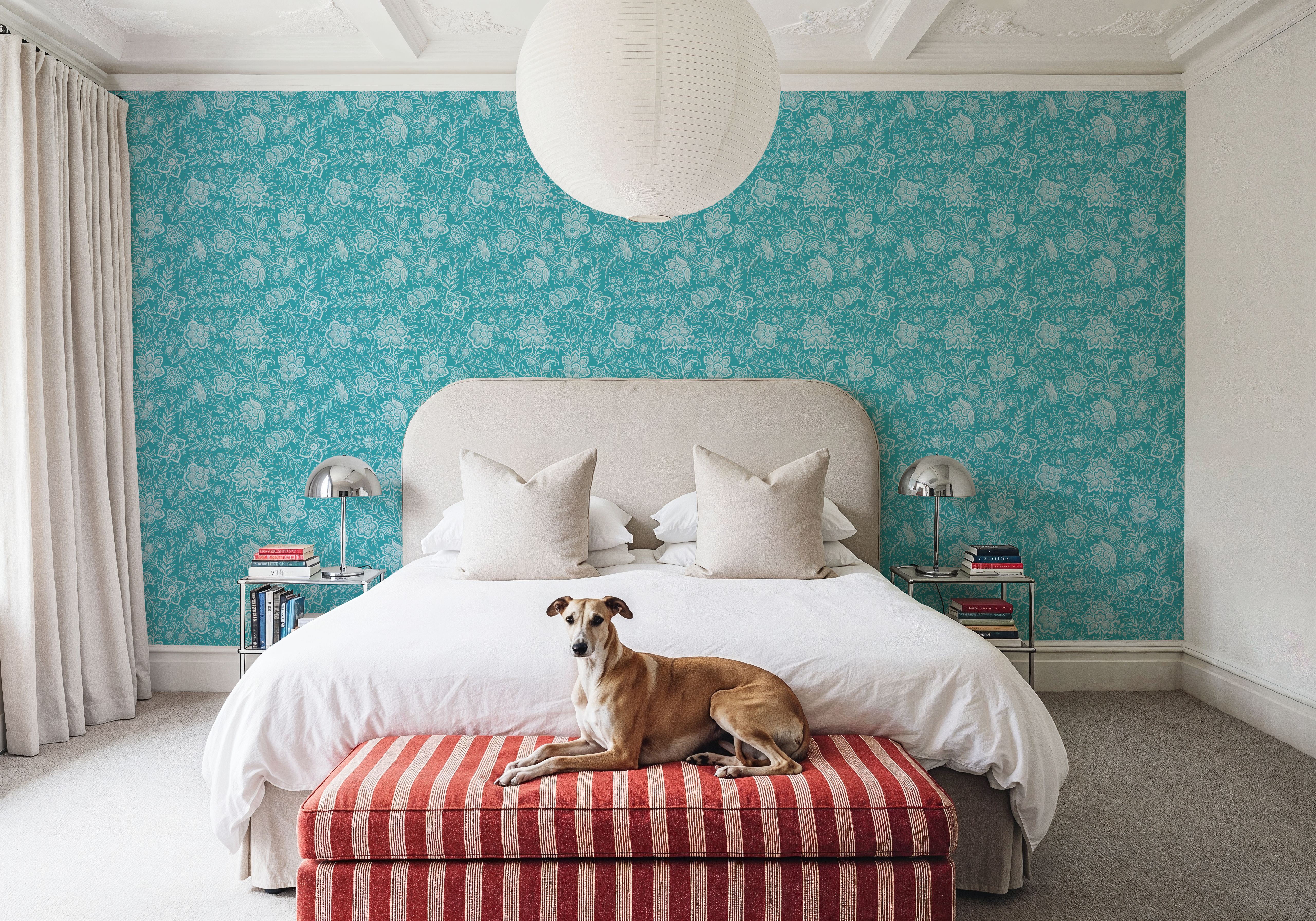 Kala Flowers White on Turqouise