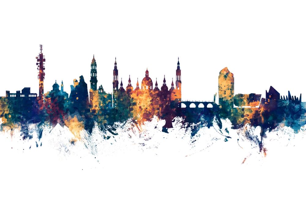 Zaragoza Spain Skyline Blue & Bronze