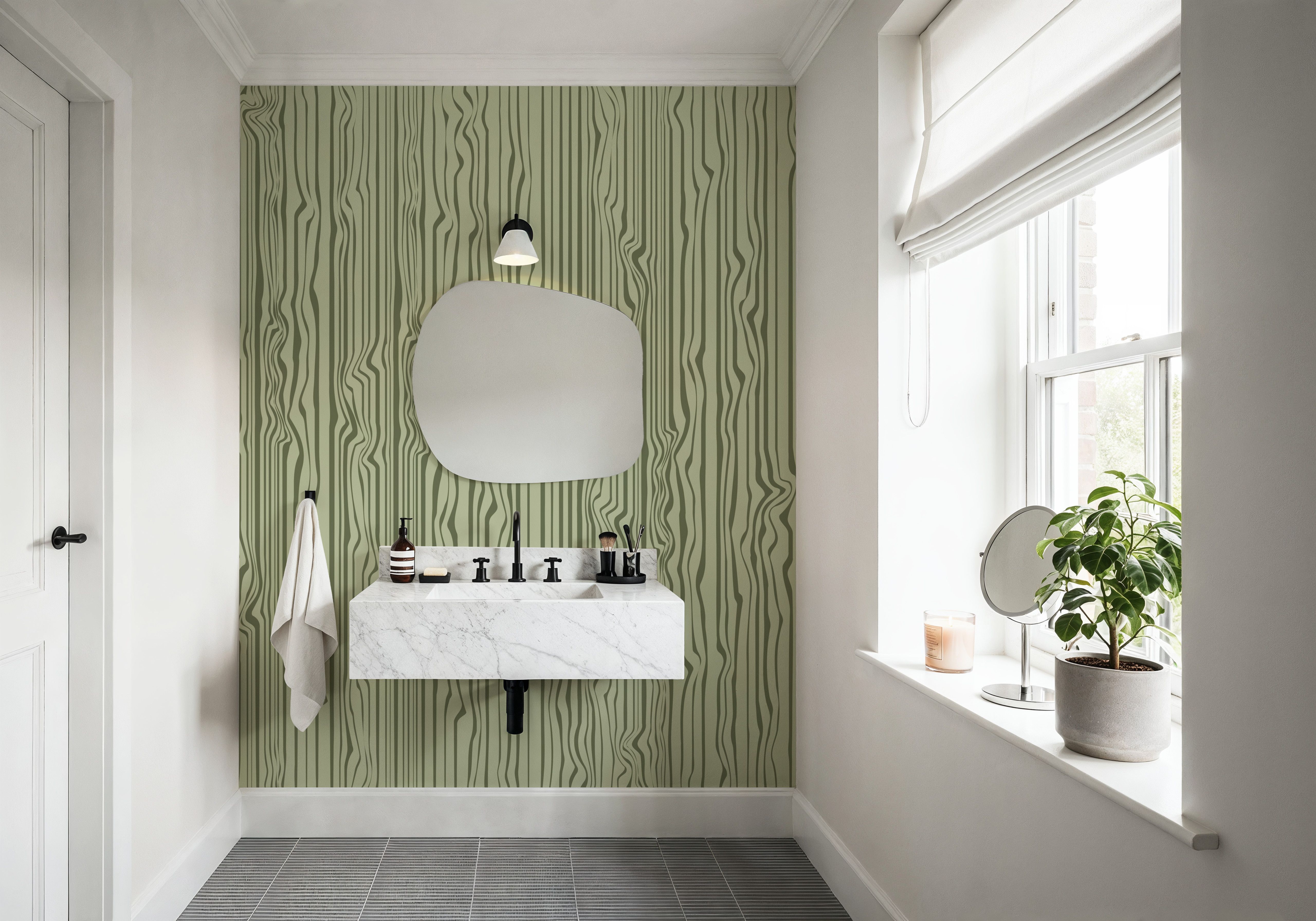 Veneer Lines, Green, Wallpaper