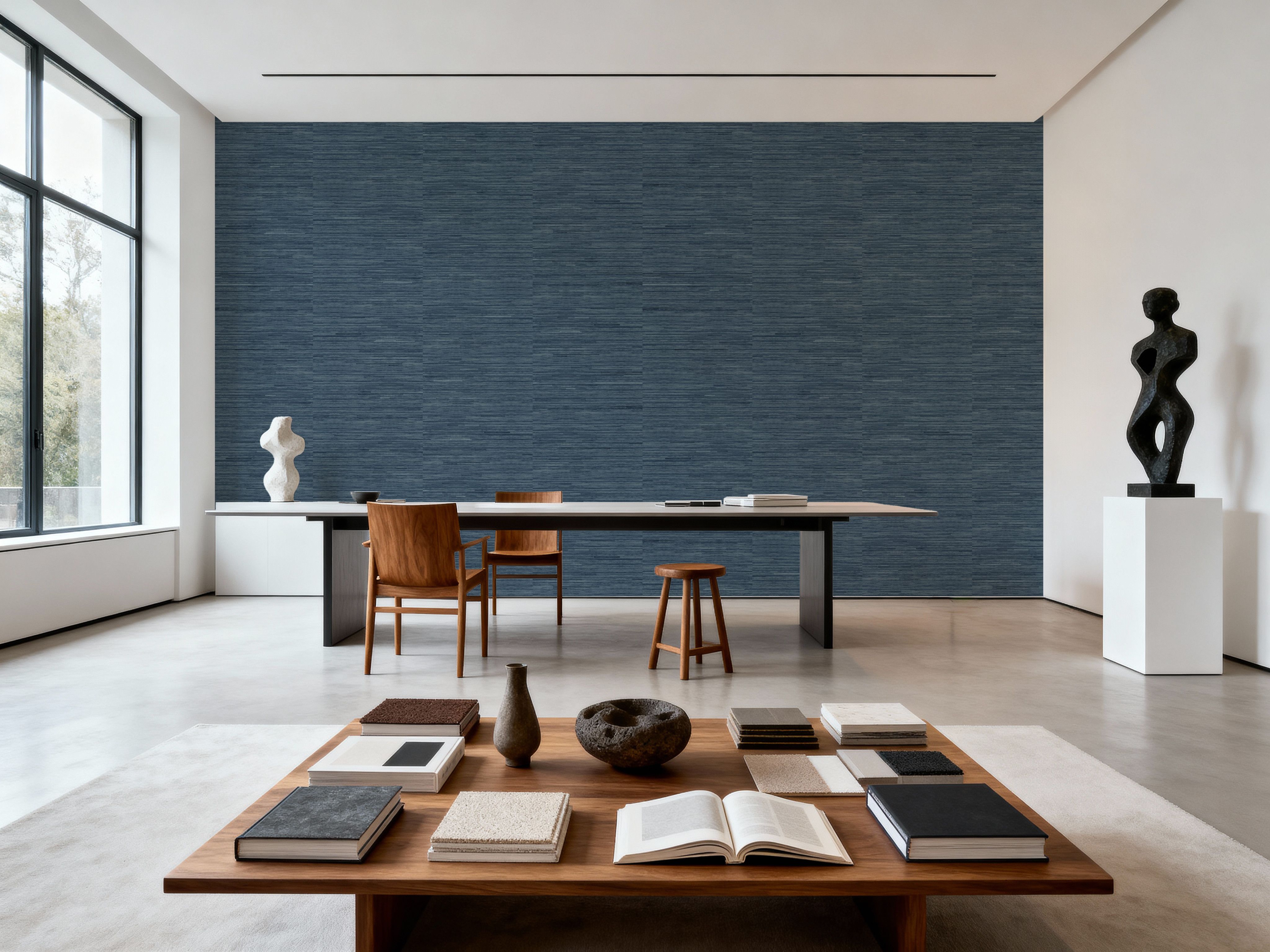 Faux Grasscloth with Visible Seams, Indigo