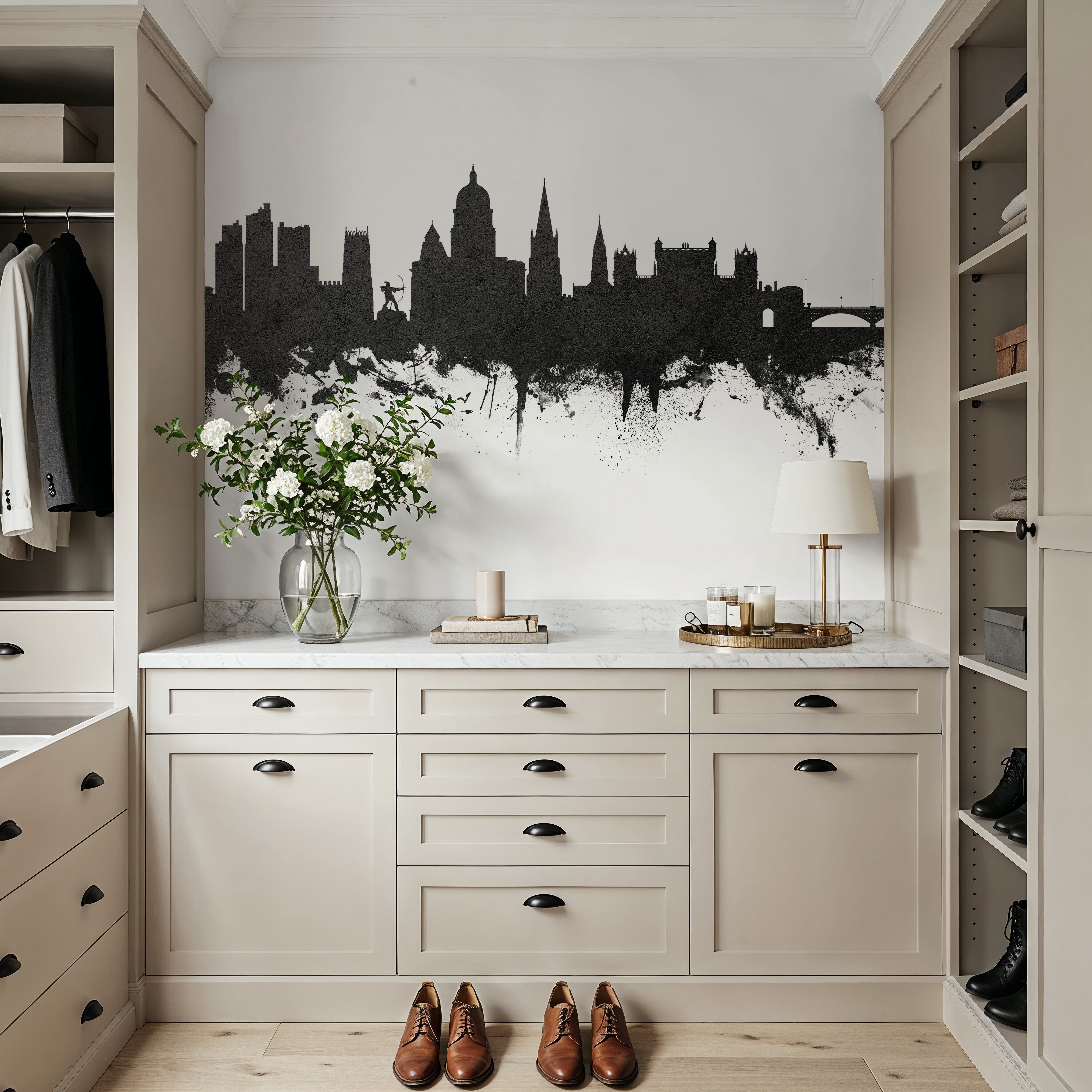 Nottingham England Skyline Black & White