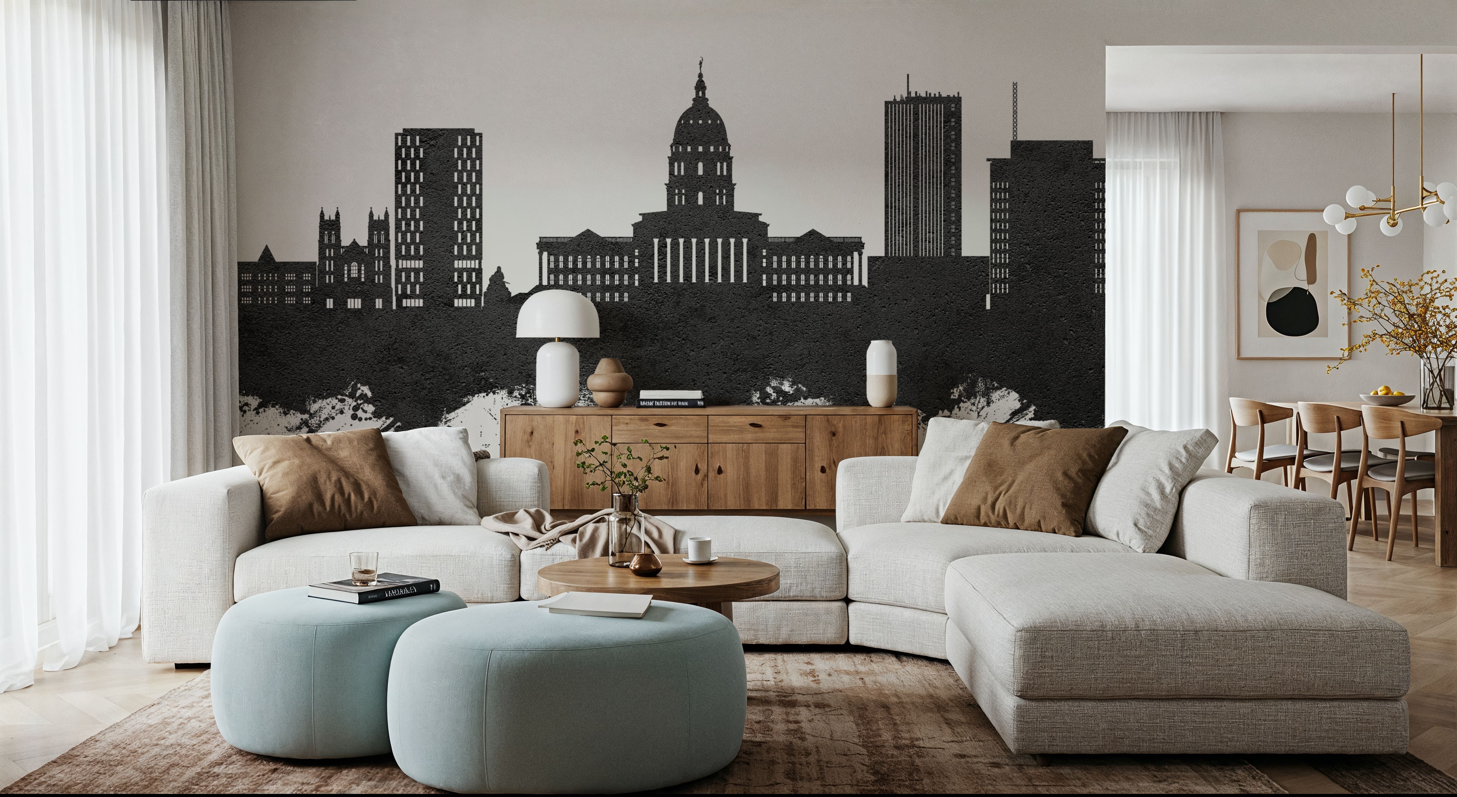 Topeka Wyoming Skyline Black & White