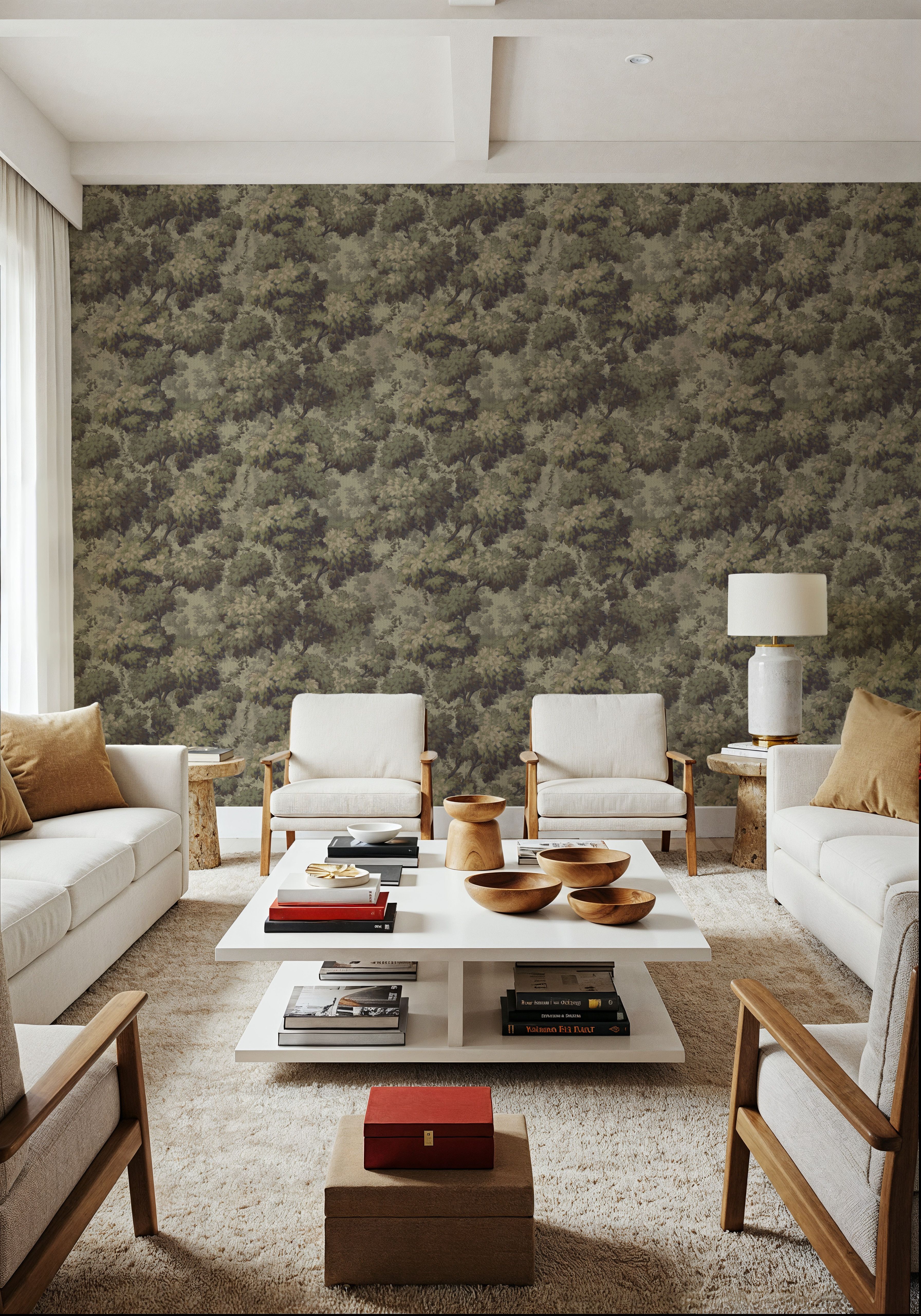 Greenwood Linden, Vintage Green, Wallpaper