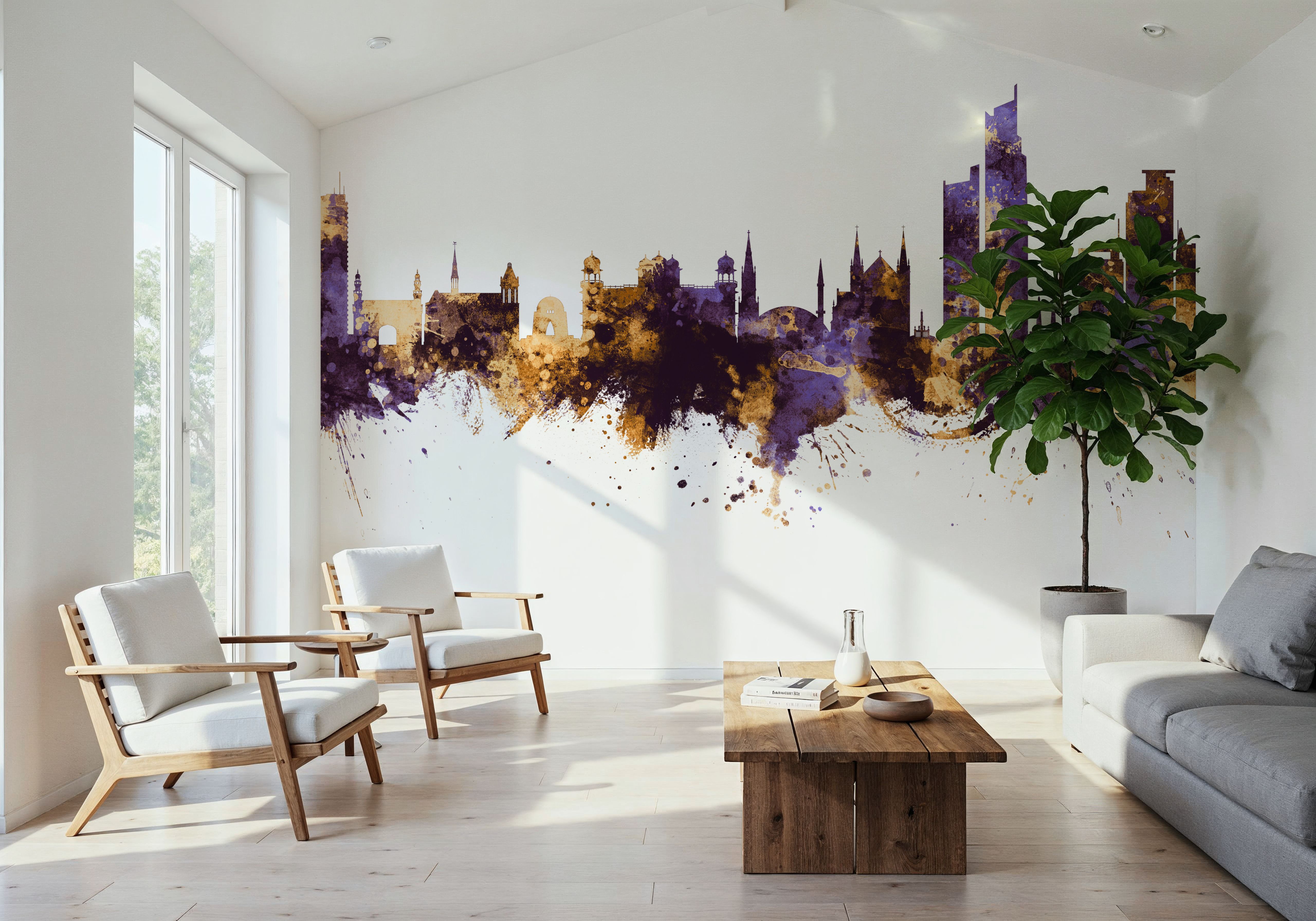 Karachi Pakistan Skyline Purple & Gold, Wallpaper