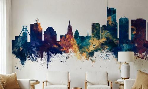 Essen Germany Skyline Blue & Bronze