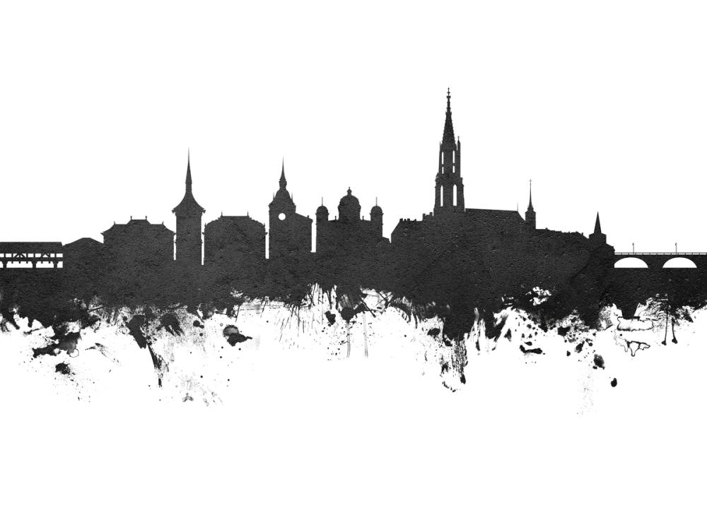 Bern Switzerland Skyline Black & White