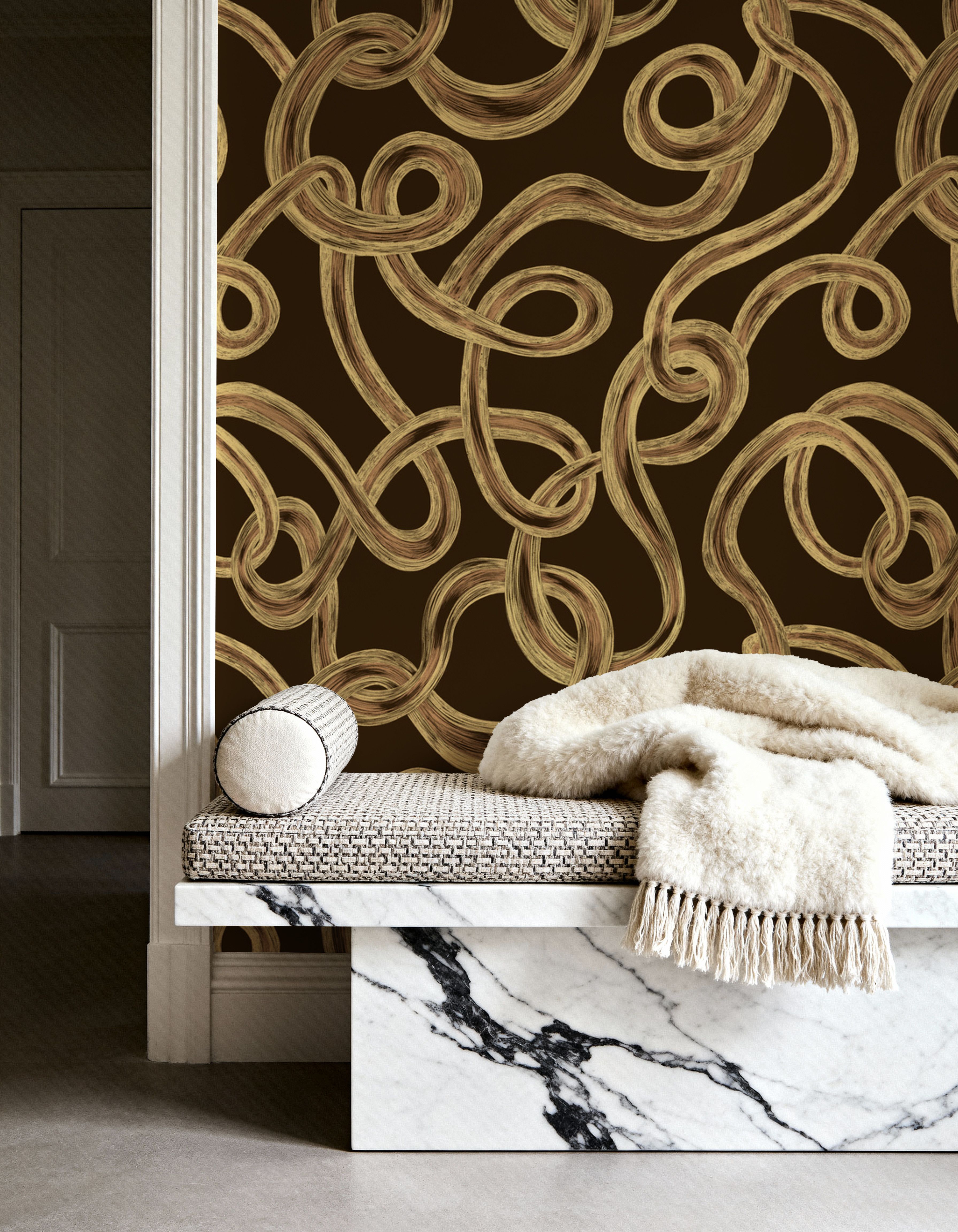 Swirl, Yellow on Brown