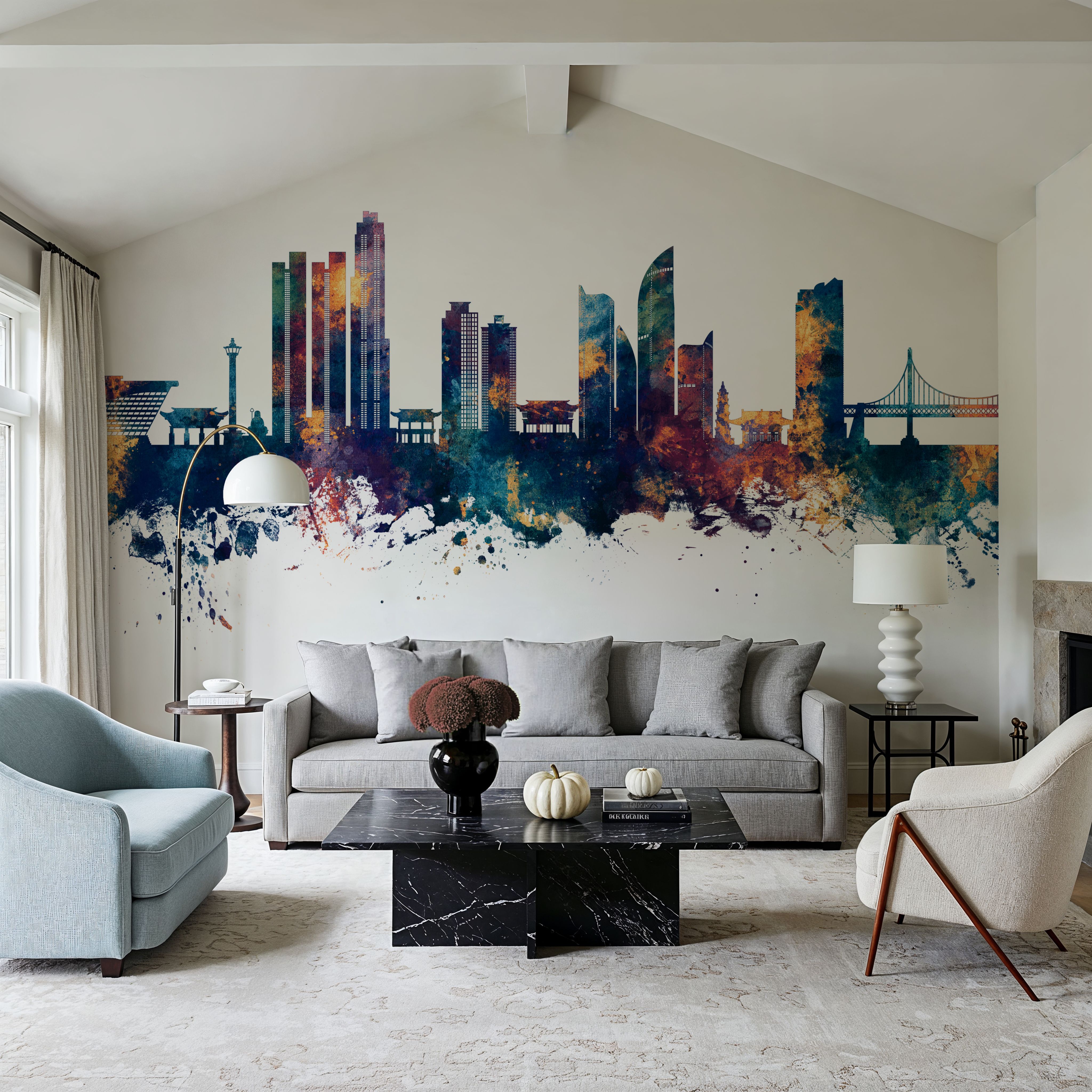 Busan South Korea Skyline Blue & Bronze