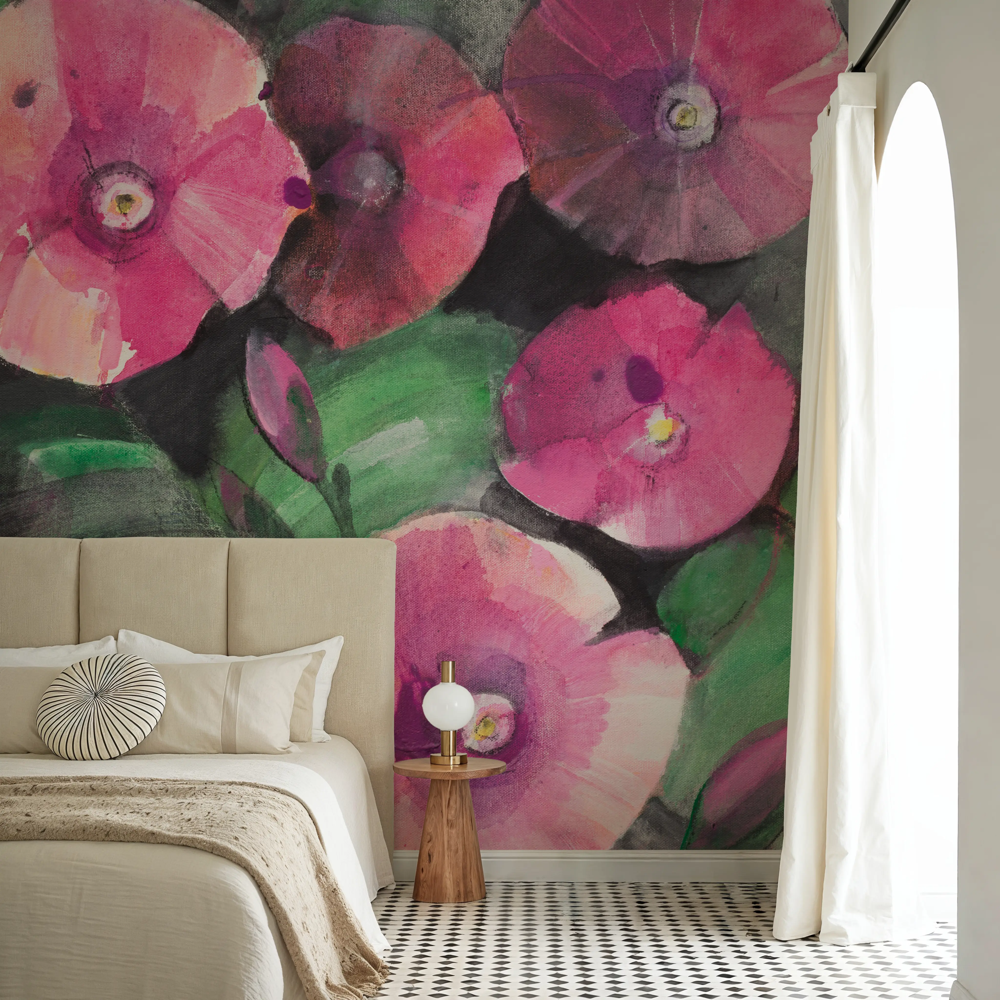 Papier Peint Panoramique - Midnight Blooms I - Abstrait Nature - Rose - Chambre - Wallism Belgique - Encollage au mur ou Autocollant