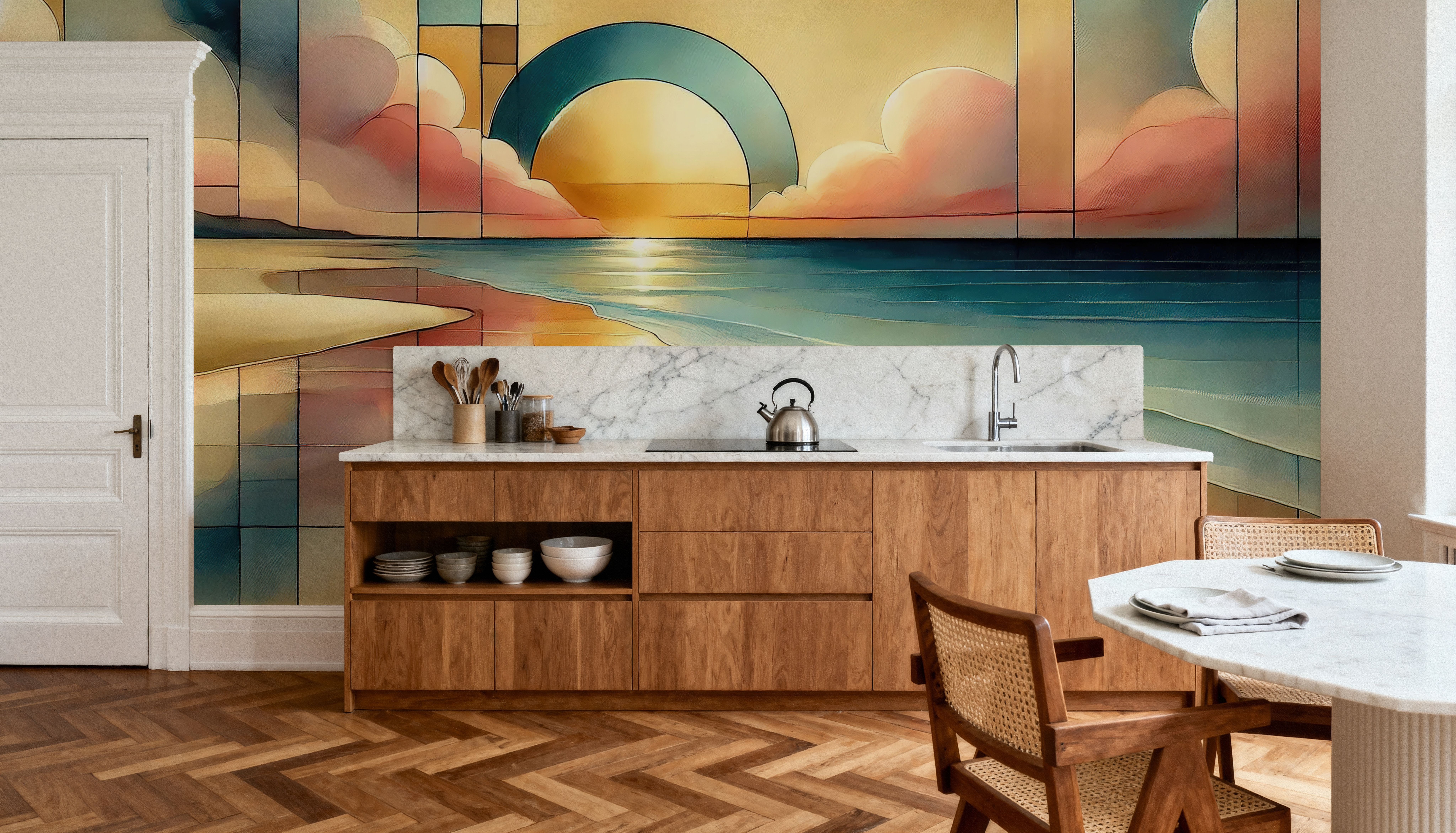 Golden Sunset Vista in Art Deco