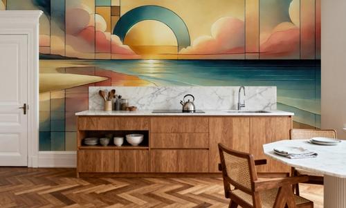 Golden Sunset Vista in Art Deco