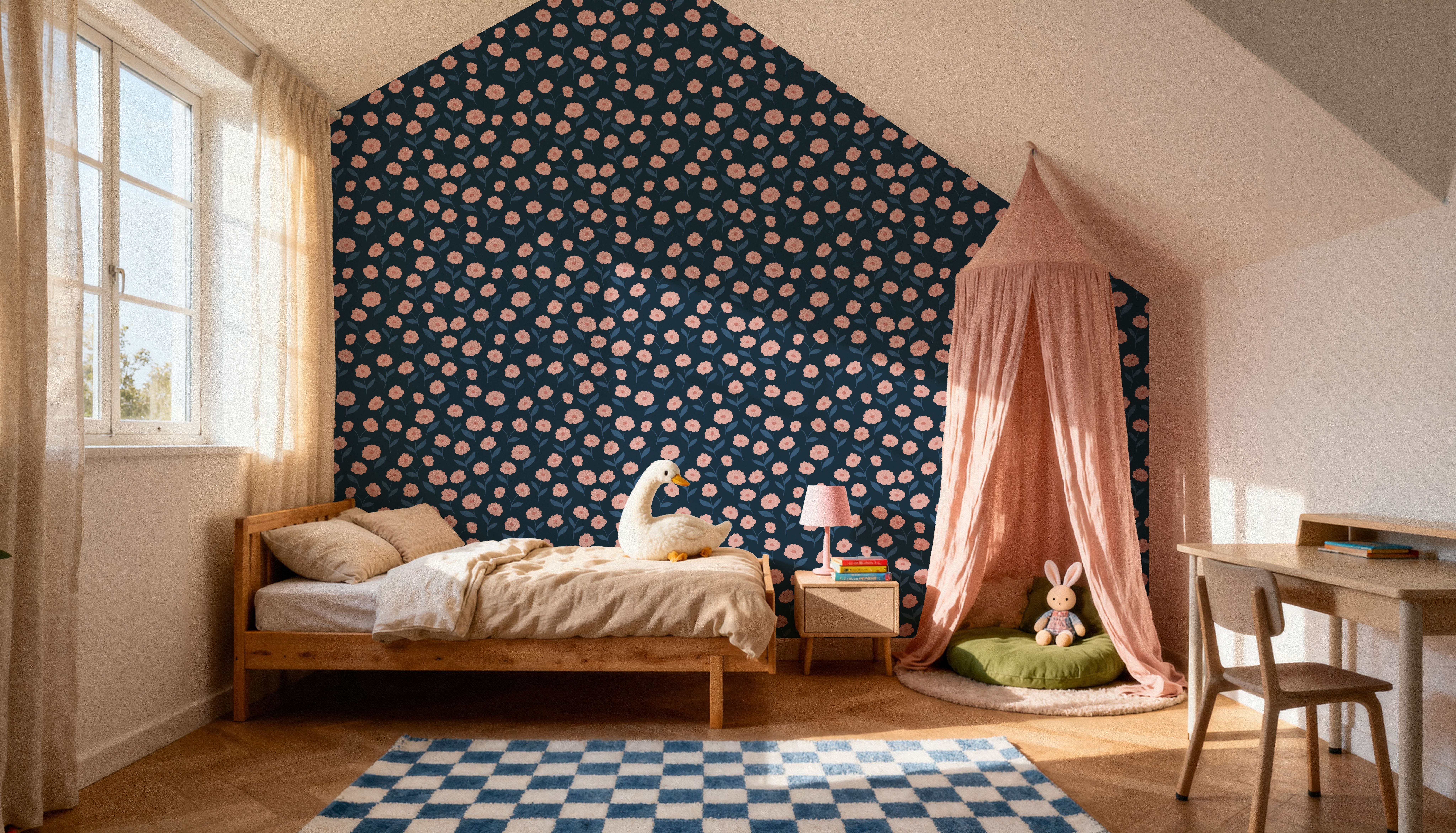 Pink Carnations In A Blue Field