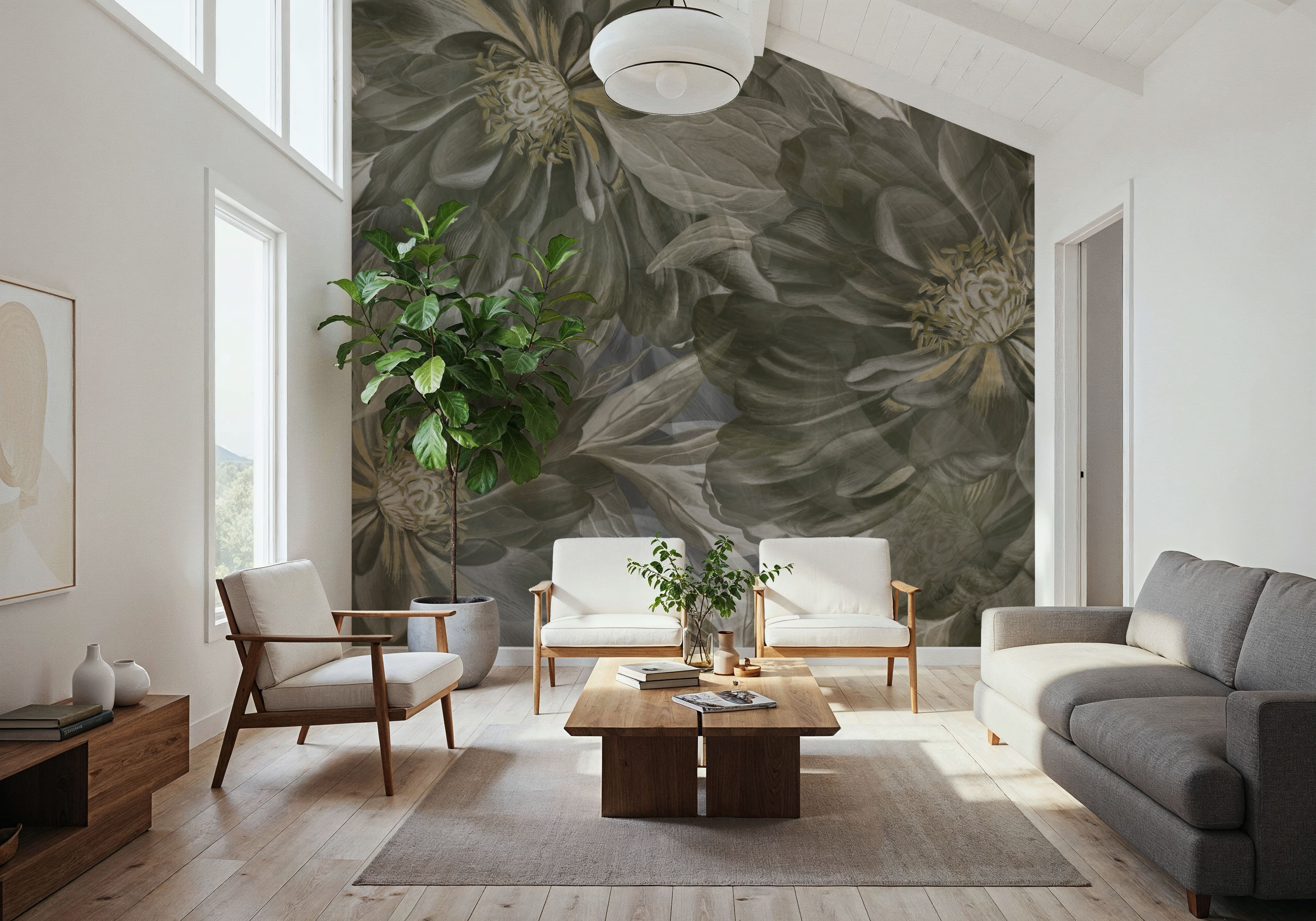 Peony Study - Seaweed and Stone, Behang