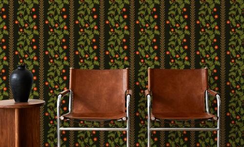 Marigold Stripes, Vermilion on Black
