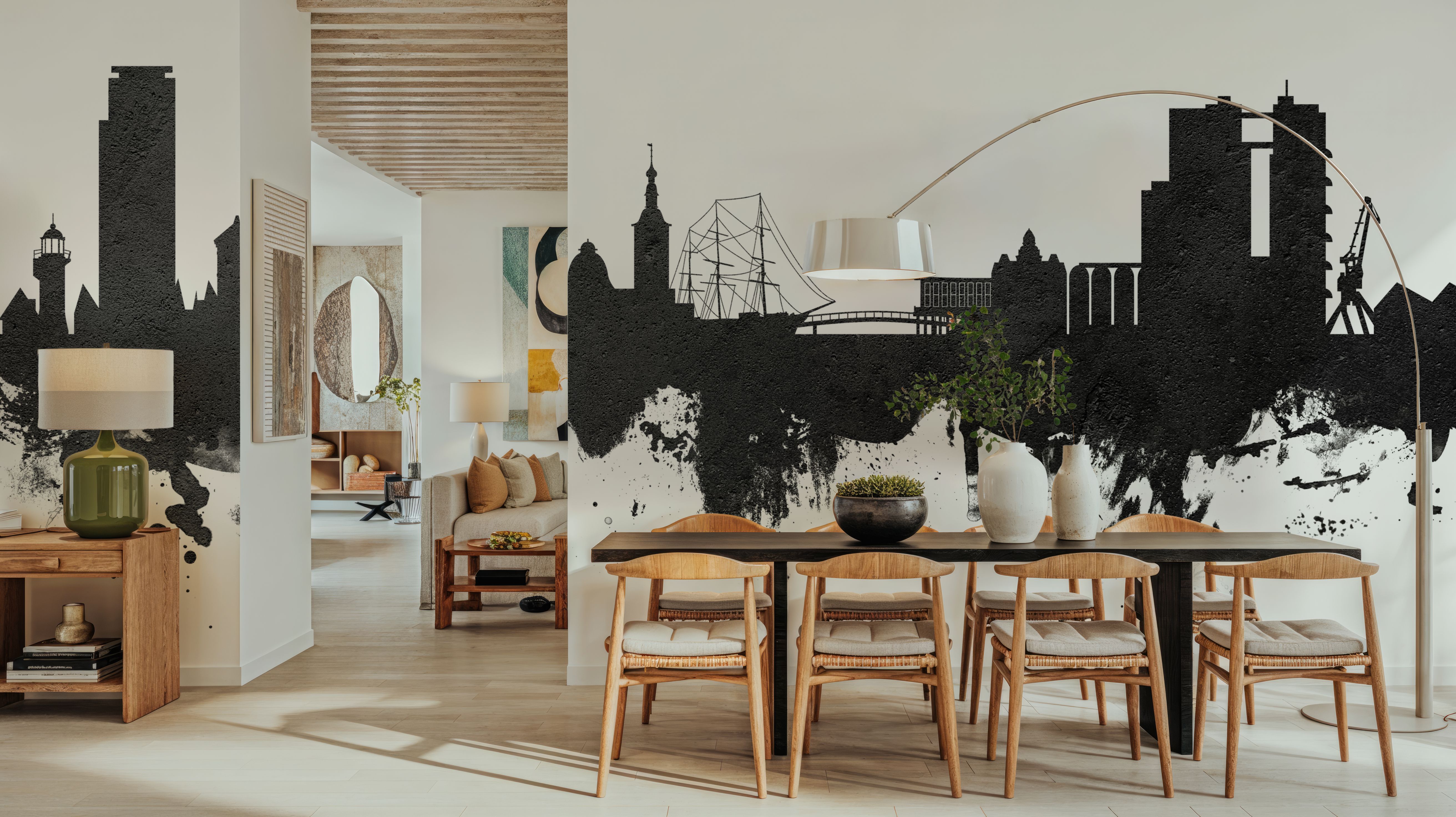 Halmstad Sweden Skyline Black & White