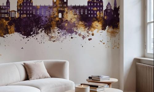 Egham England Skyline Purple & Gold