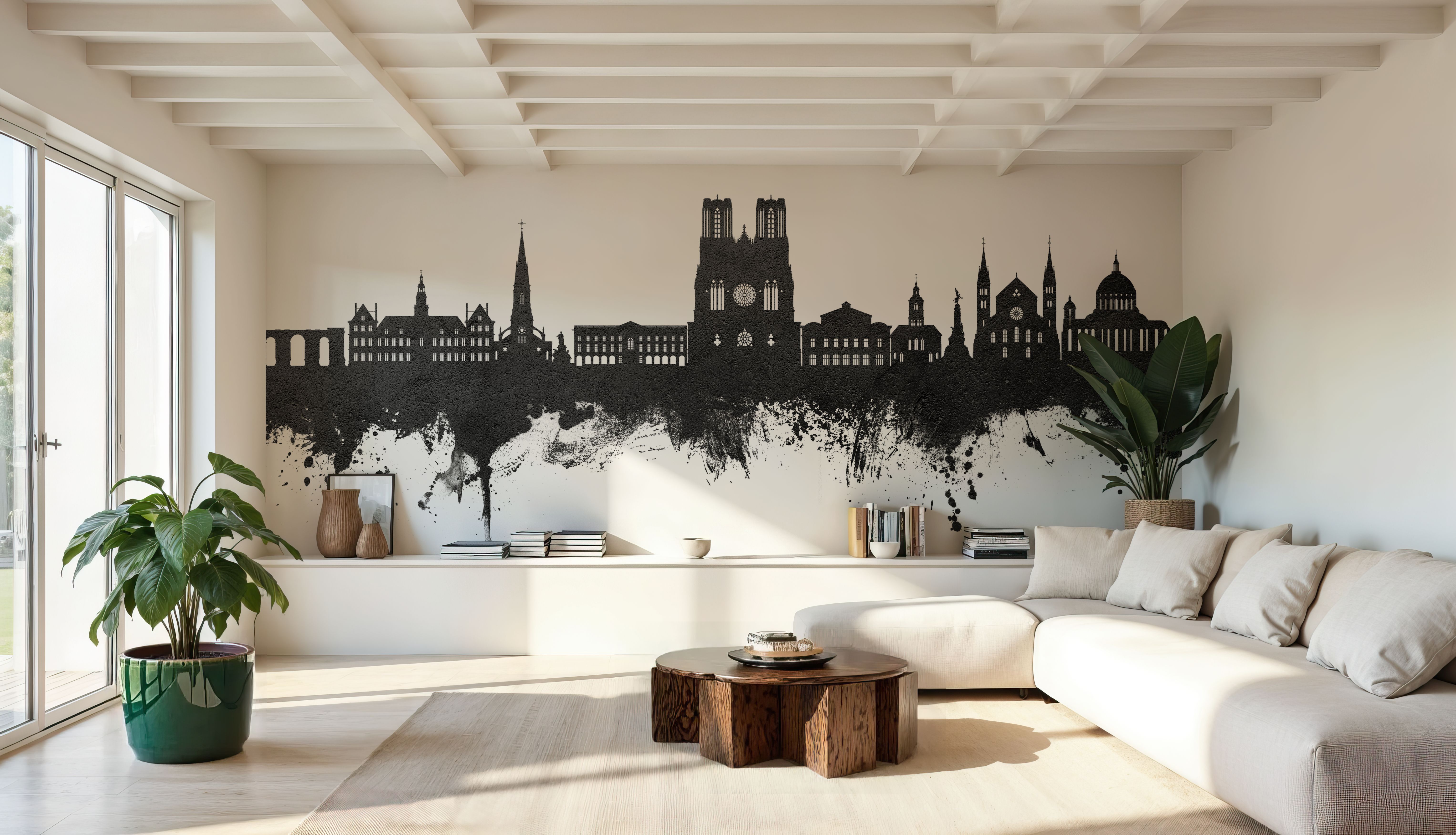 Reims France Skyline Black & White