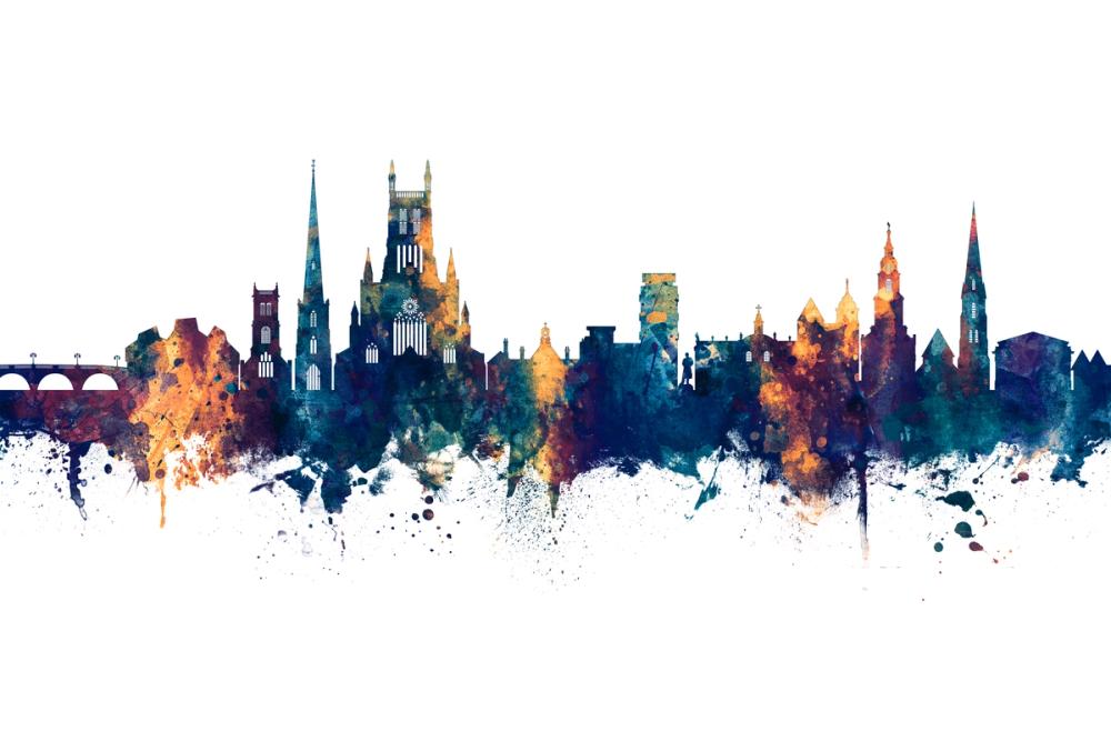 Worcester England Skyline Blue & Bronze