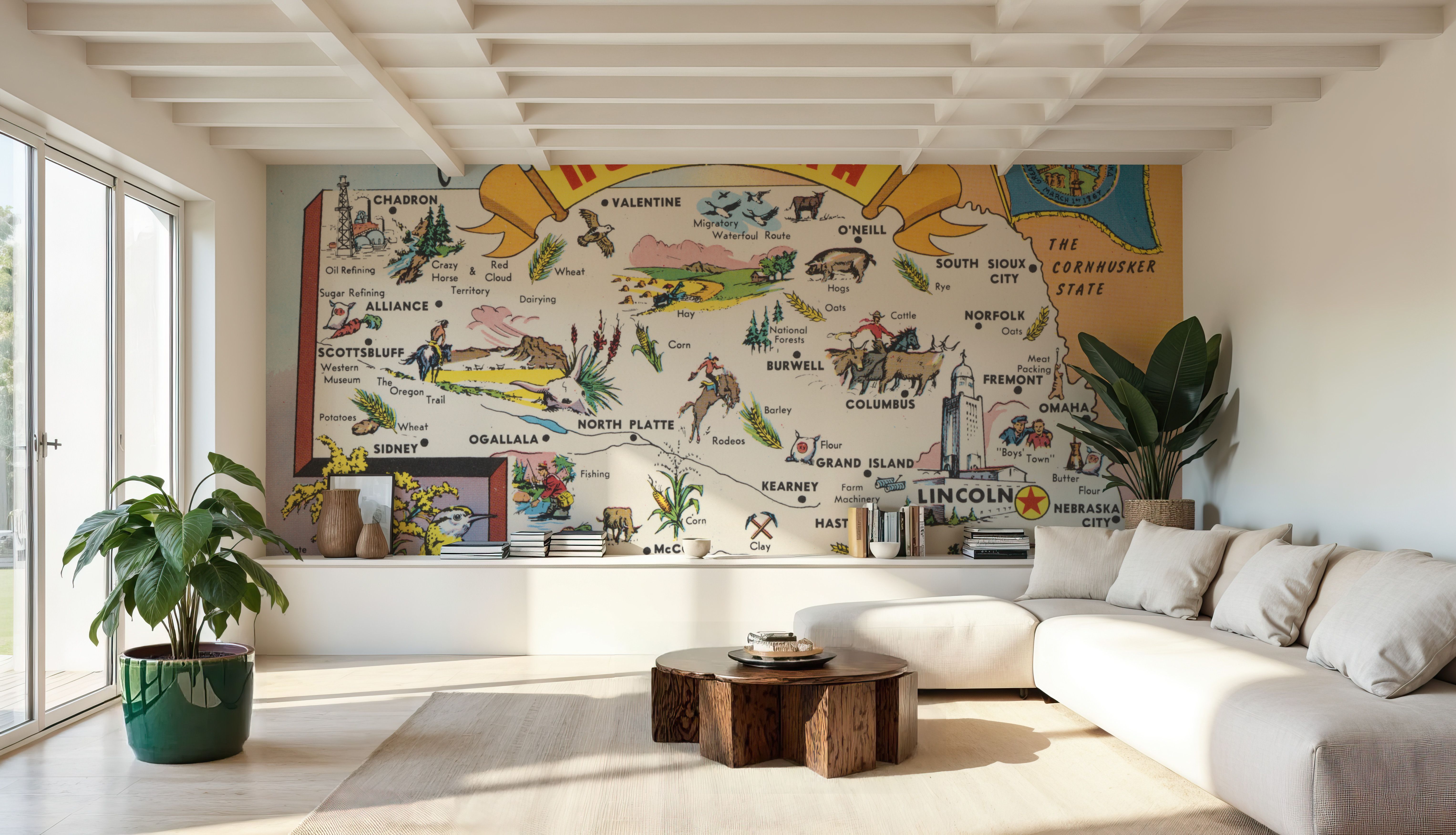 Greetings from Nebraska Map - Screenprint Postcard