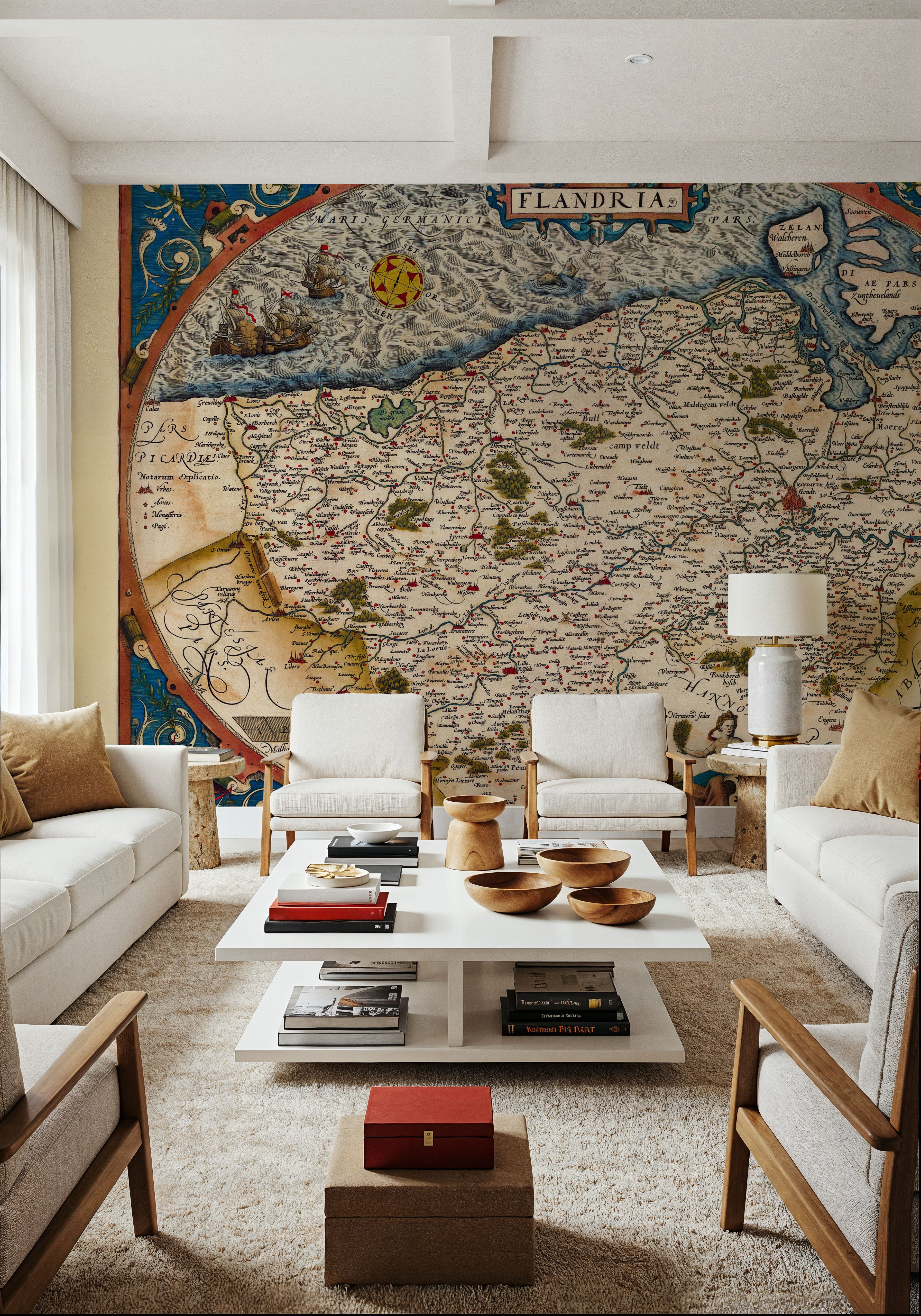 Wall Mural - Old Map of Belgium, 1570 - Countries mural wallpaper - Brown - Dining Room - Wallism US - Premium, Textured or Peel & Stick
