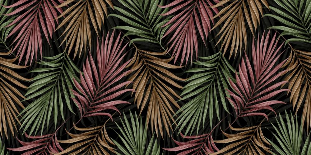 Bright Palms Pattern, Plum & Brown