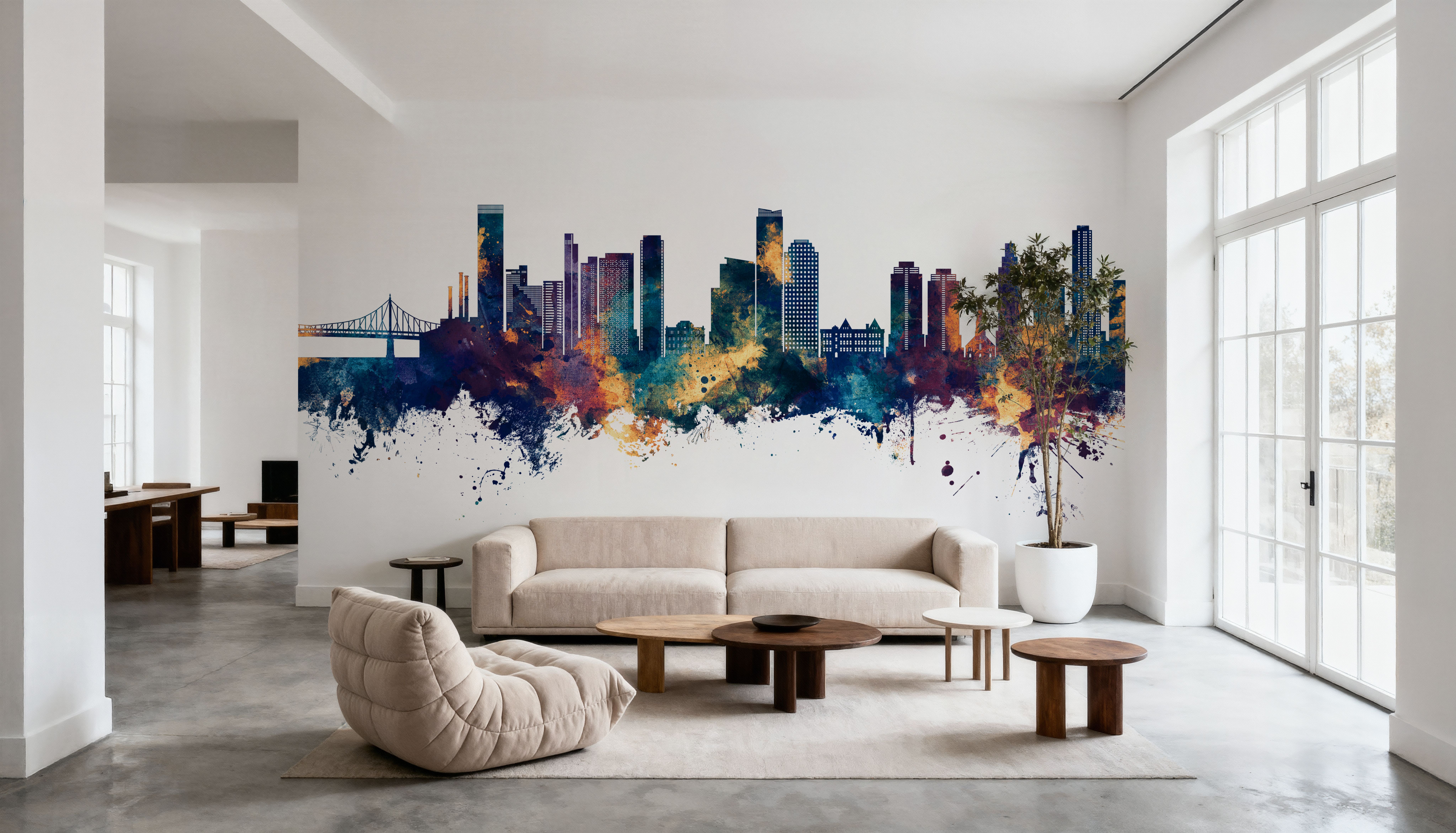 Queens New York Skyline Blue & Bronze