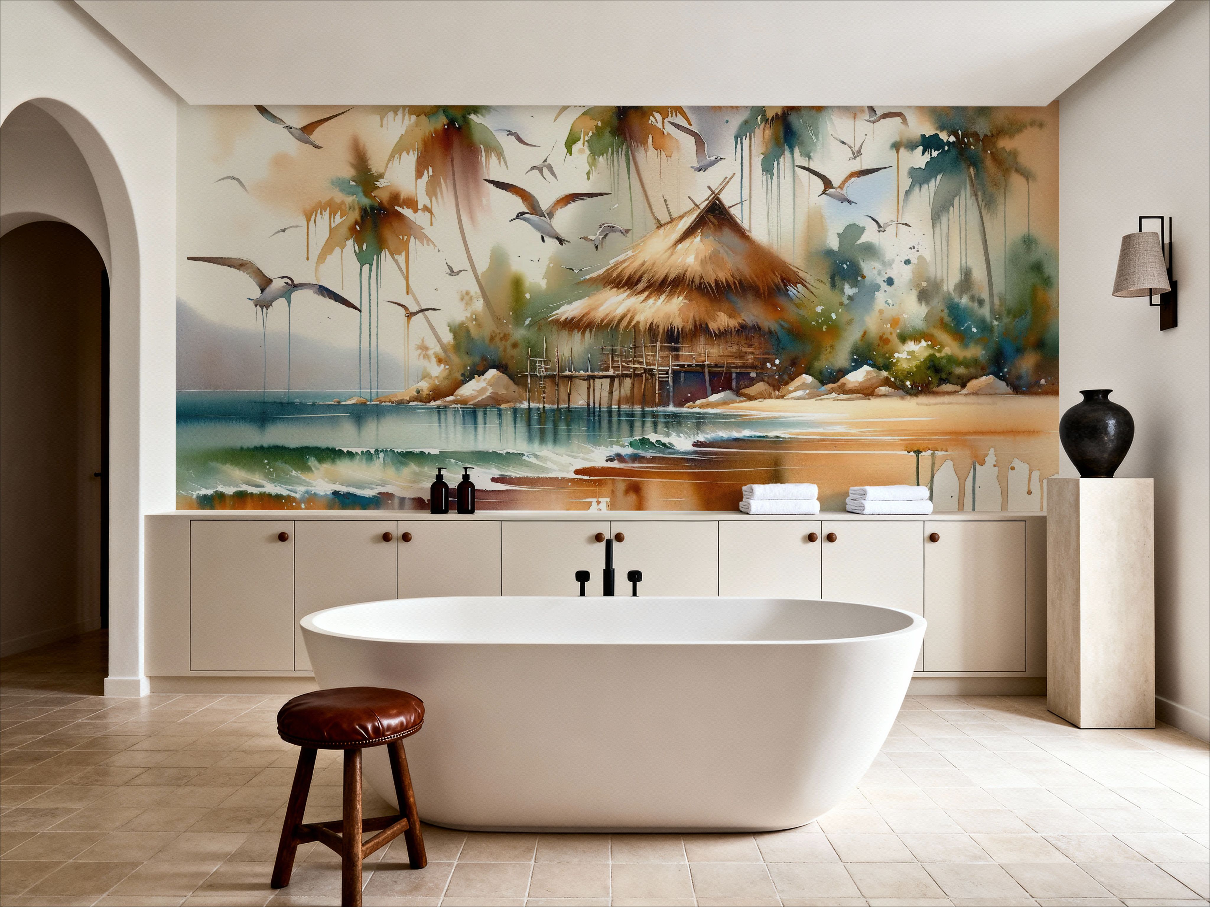 Island Serenity in Abstract Watercolor