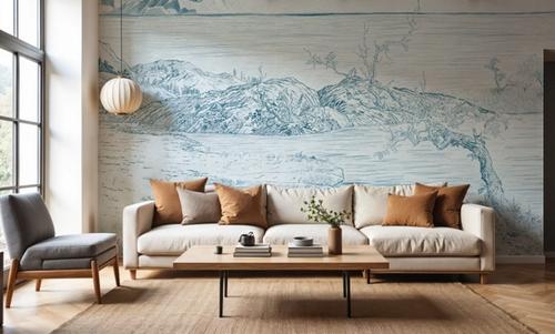 Coastal Drawing in Blue
