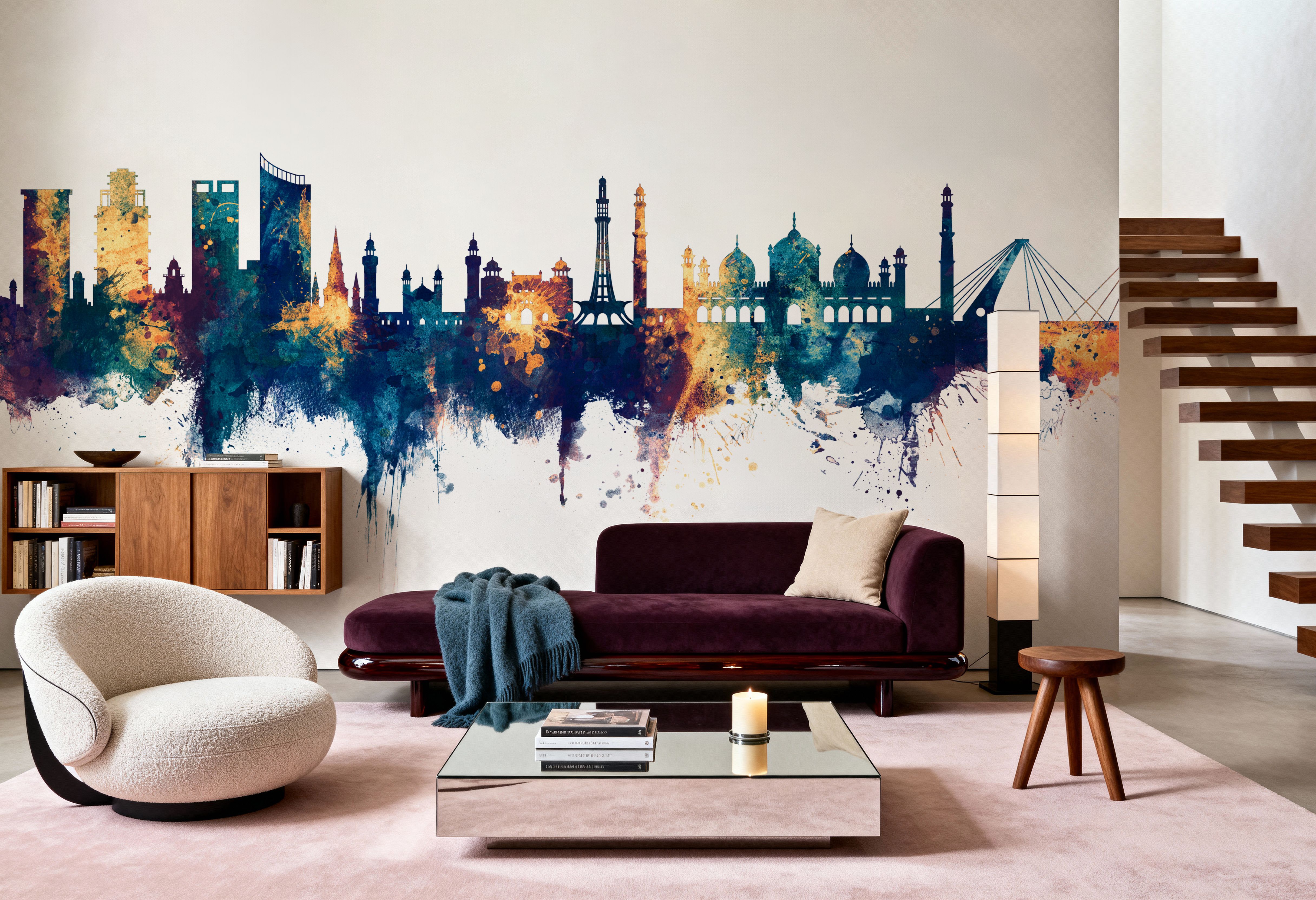 Lahore Pakistan Skyline Blue & Bronze, Carte da parati