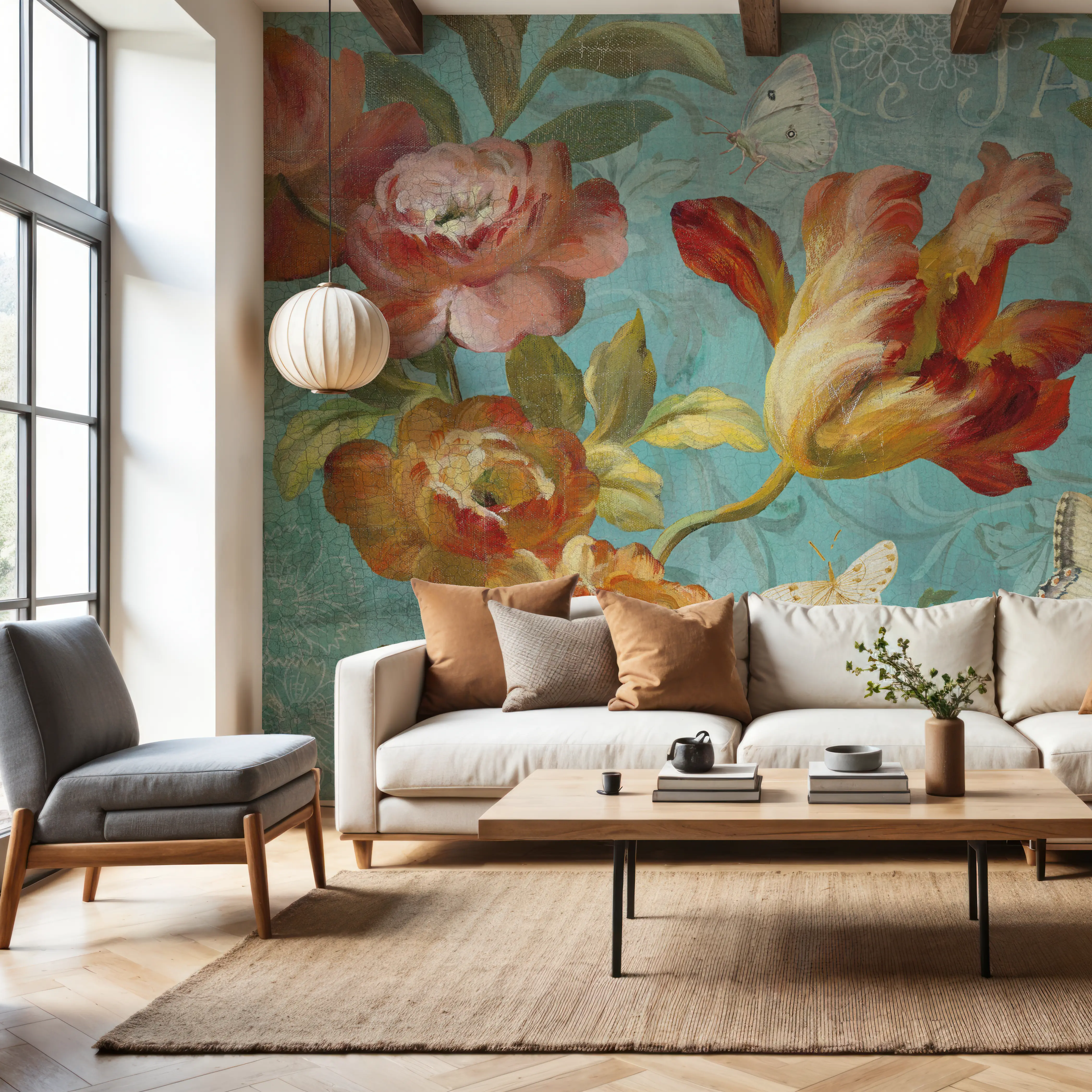 Fotobehang - Seaside Garden III - Bloemen Natuur Mural - Blauw - Slaapkamers - Wallism België - Zelfklevend of Vliesbehang