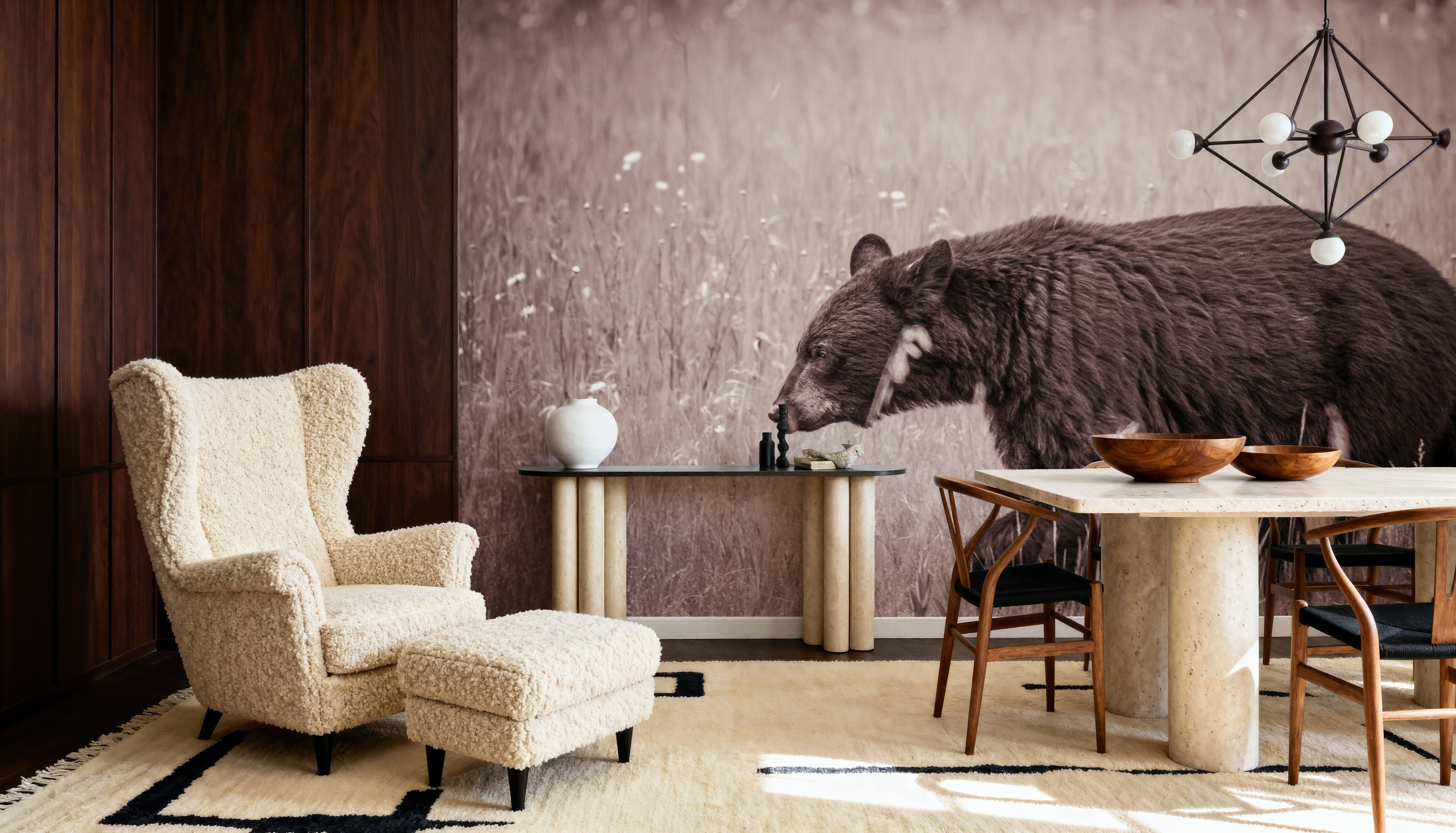 Black Bear in British Columbia Sepia Tones, Behang