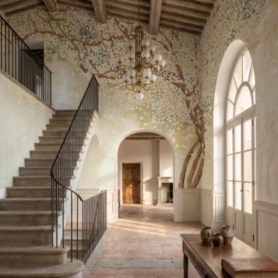 Wallpaper for a British Victorian row house: hallway and stairs