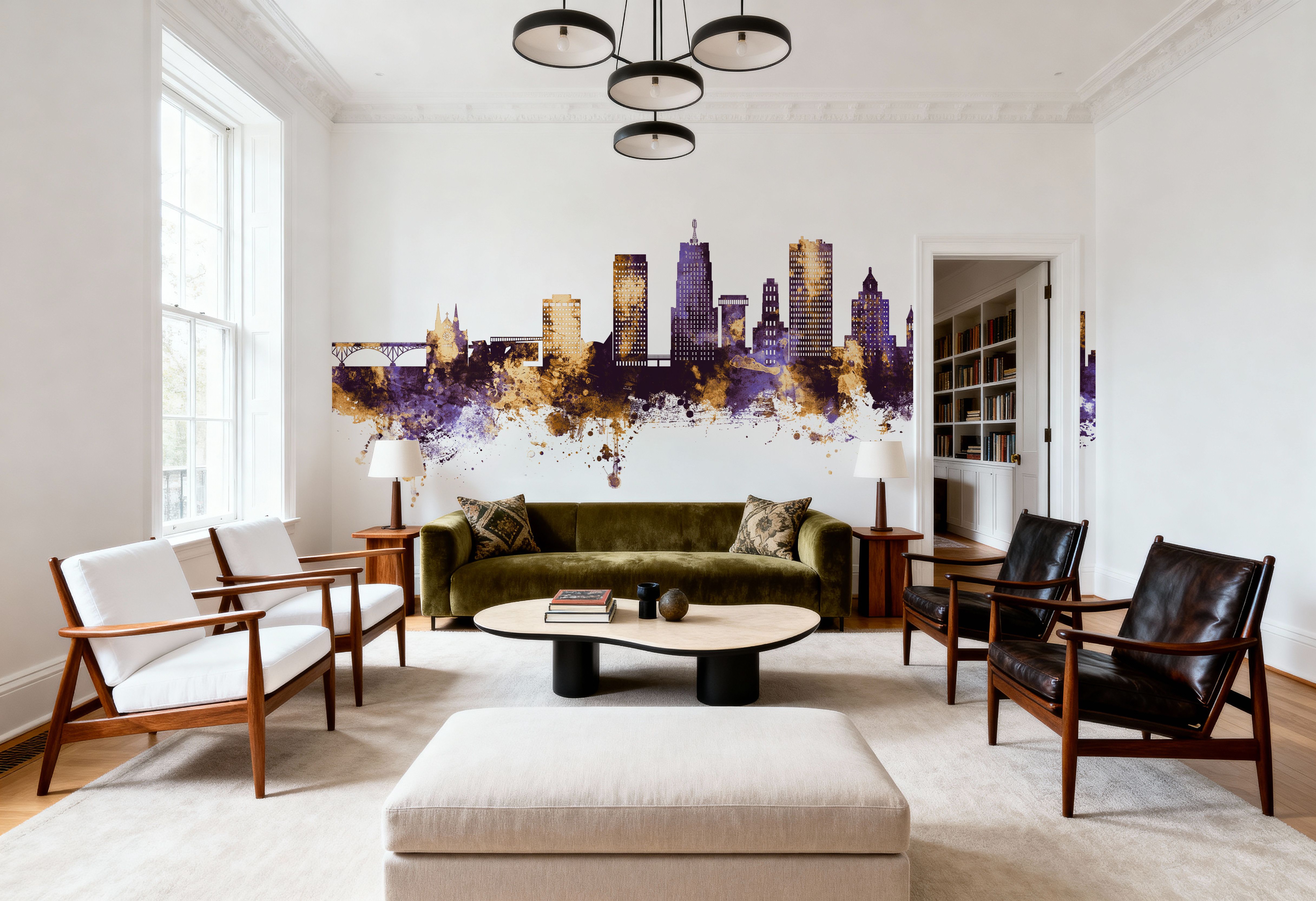 Akron Ohio Skyline Purple & Gold, Wallpaper