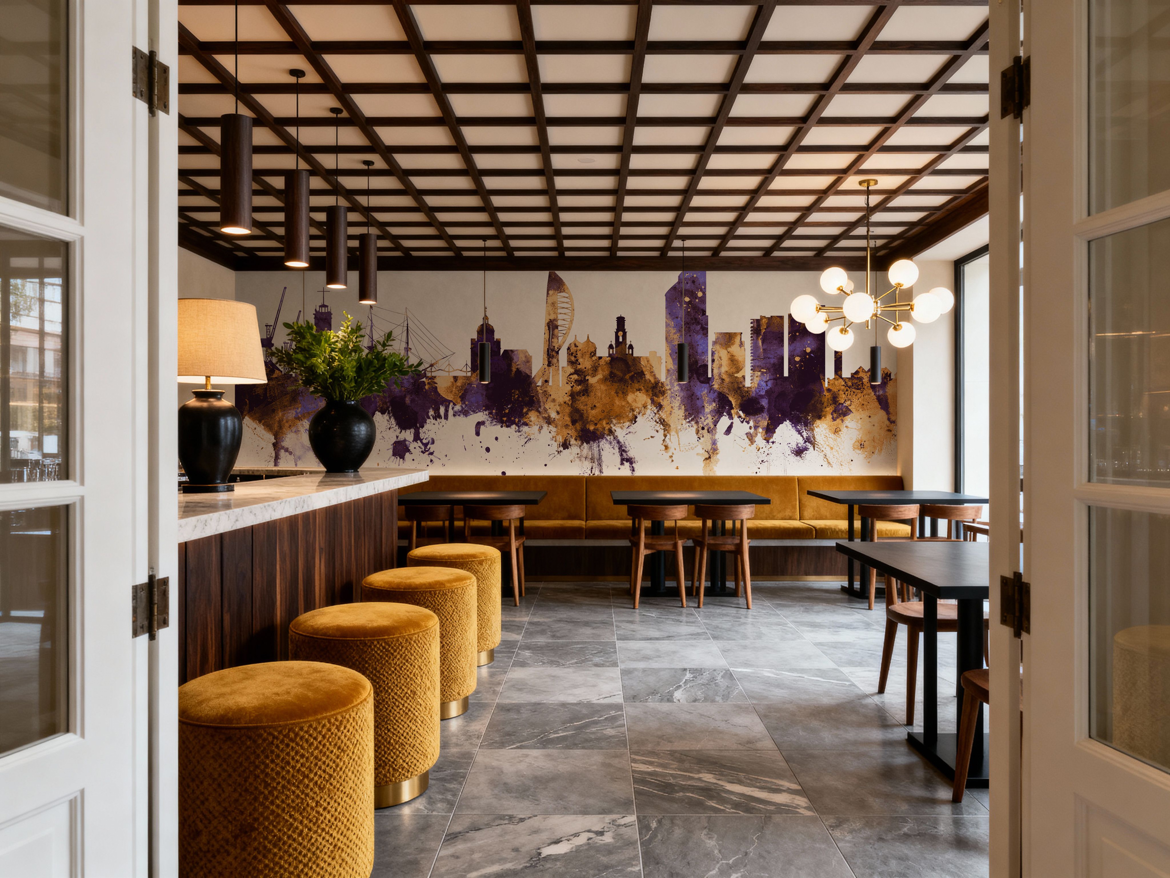 Portsmouth England Skyline Purple & Gold