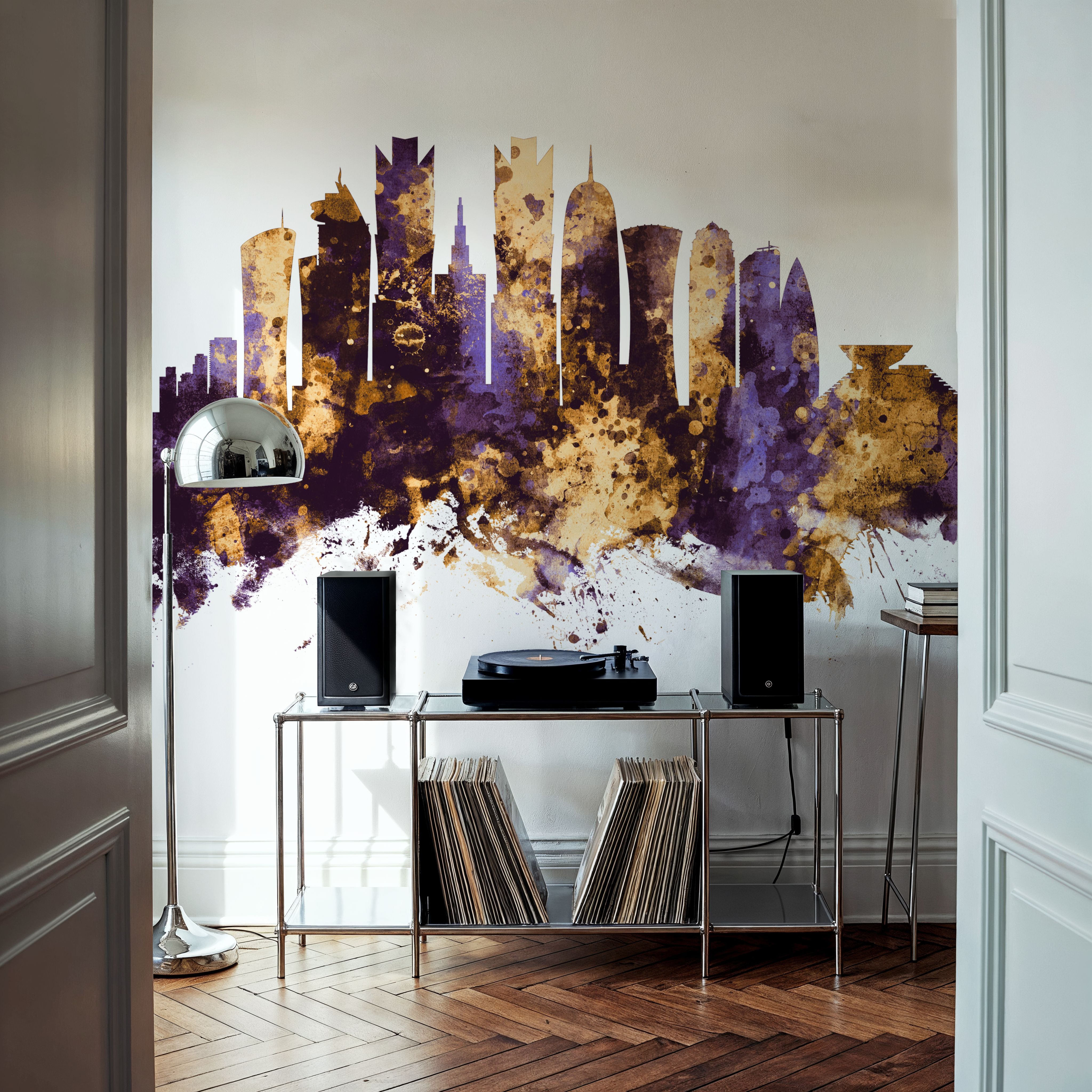 Doha Qatar Skyline Purpl & Gold