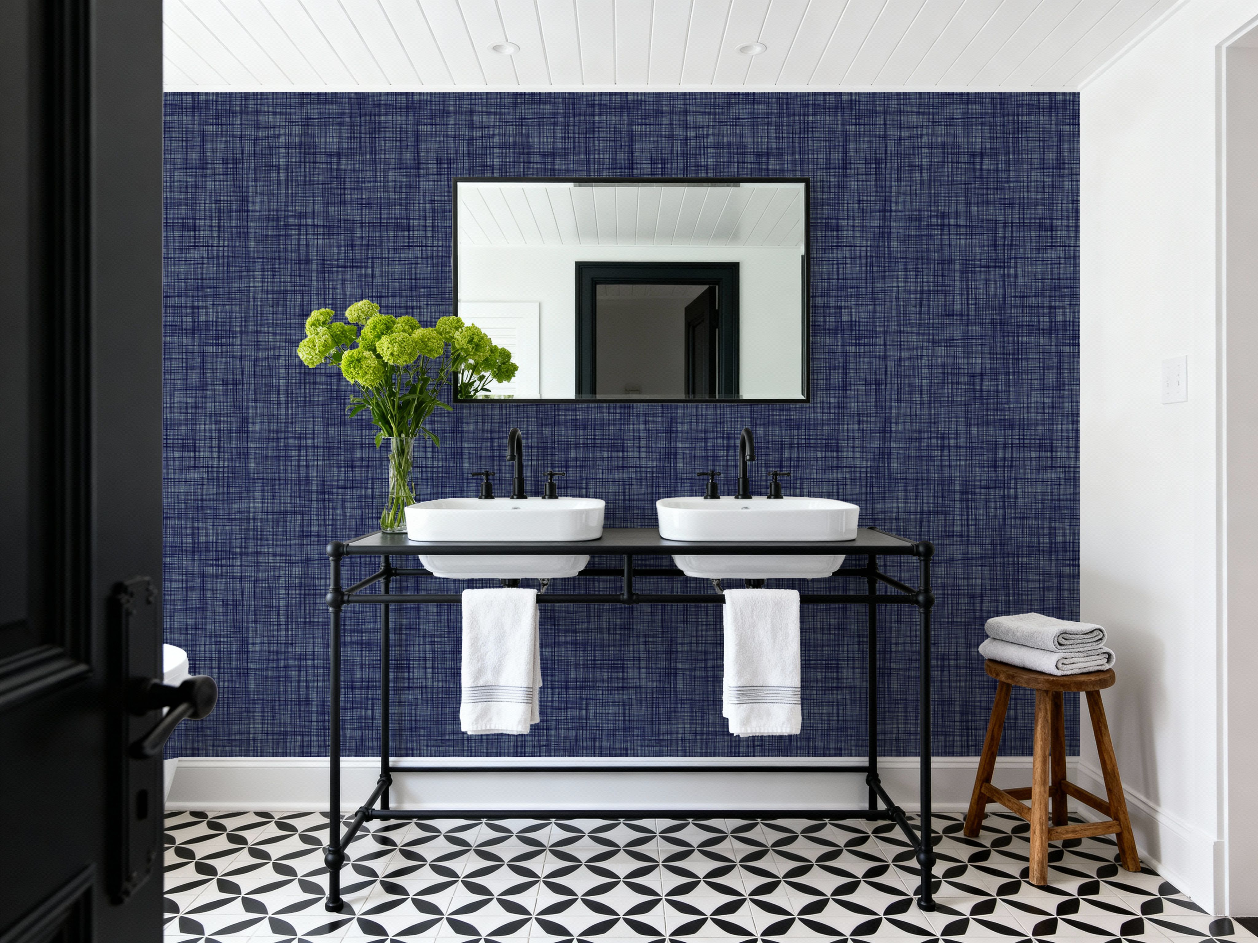Mottled Linen Effect, Indigo Denim