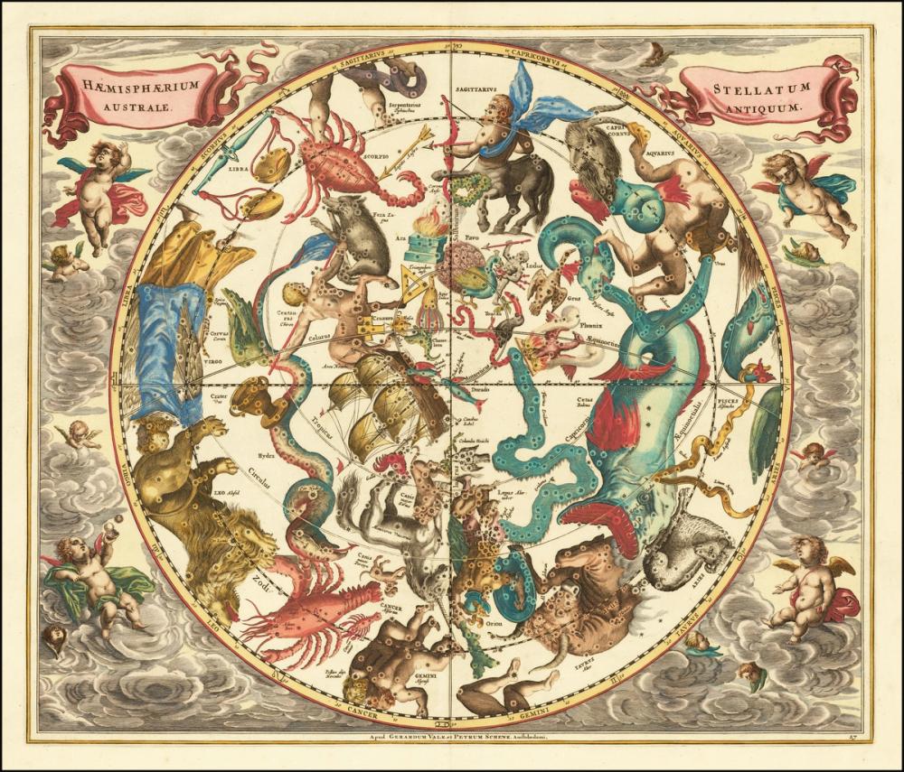 Antique Celestial Chart, Haemisphaerium Stellatum Australe Antiquum